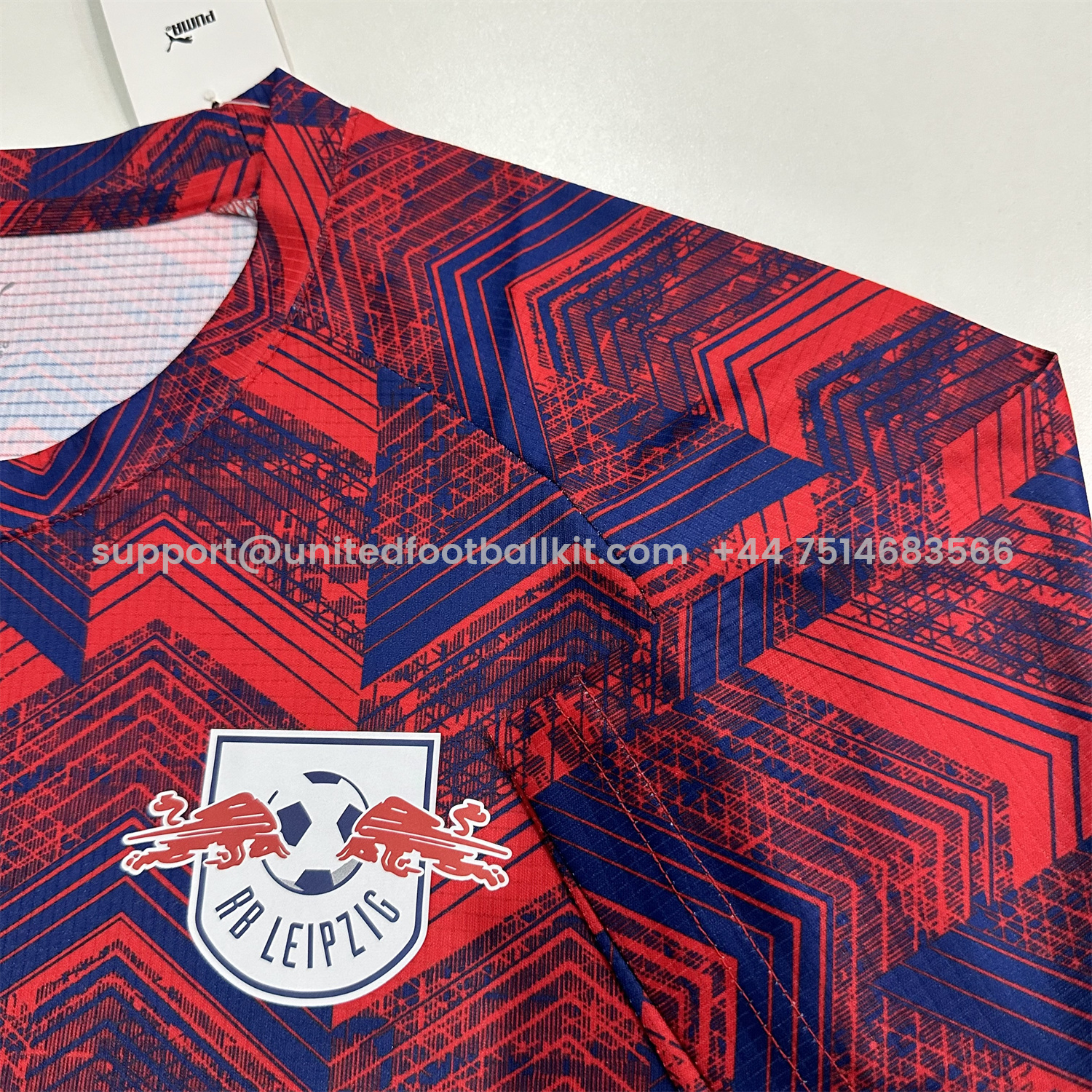 Unitedfootballkit.com | RB Leipzig 25-26 Pre-Match Red Blue Training Jersey - Fans Version -Customize Name, Number and Patch | Worldwide Shipping