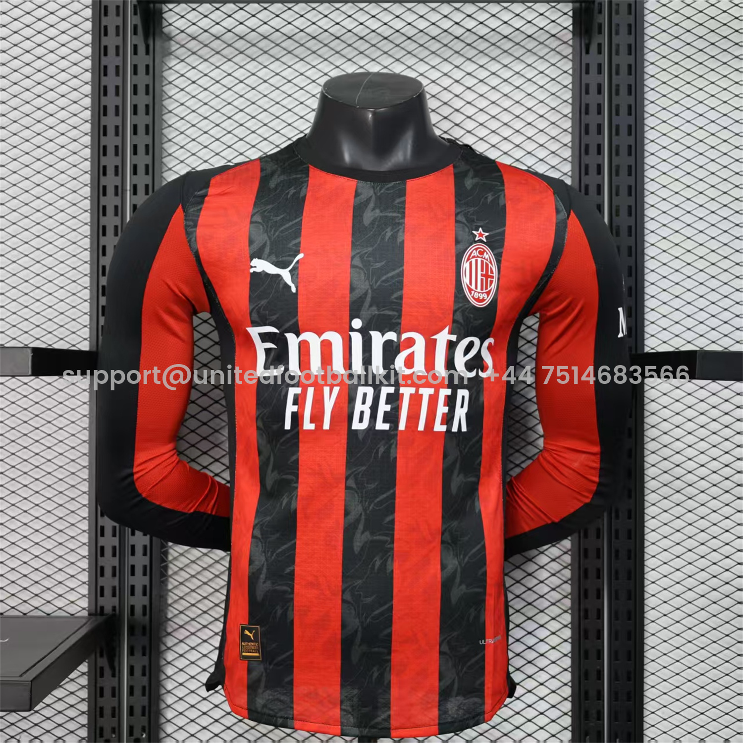 Unitedfootballkit.com | AC Milan 25-26 Home Long Sleeves Jersey - Player Version -Customize Name, Number and Patch | Worldwide Shipping