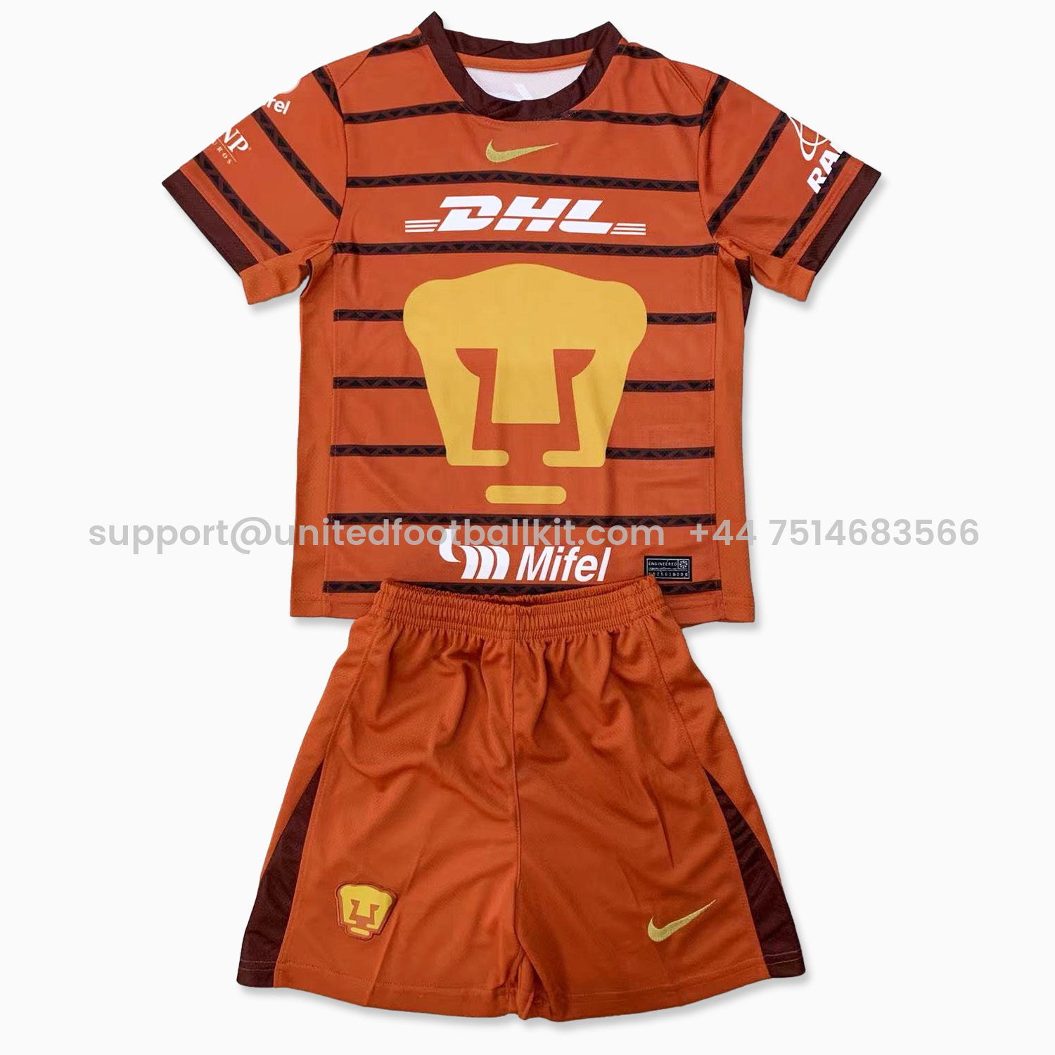 Unitedfootballkit.com | Pumas UNAM 24-25 Orange Goalkeeper Kids Kit -Customize Name, Number and Patch | Worldwide Shipping