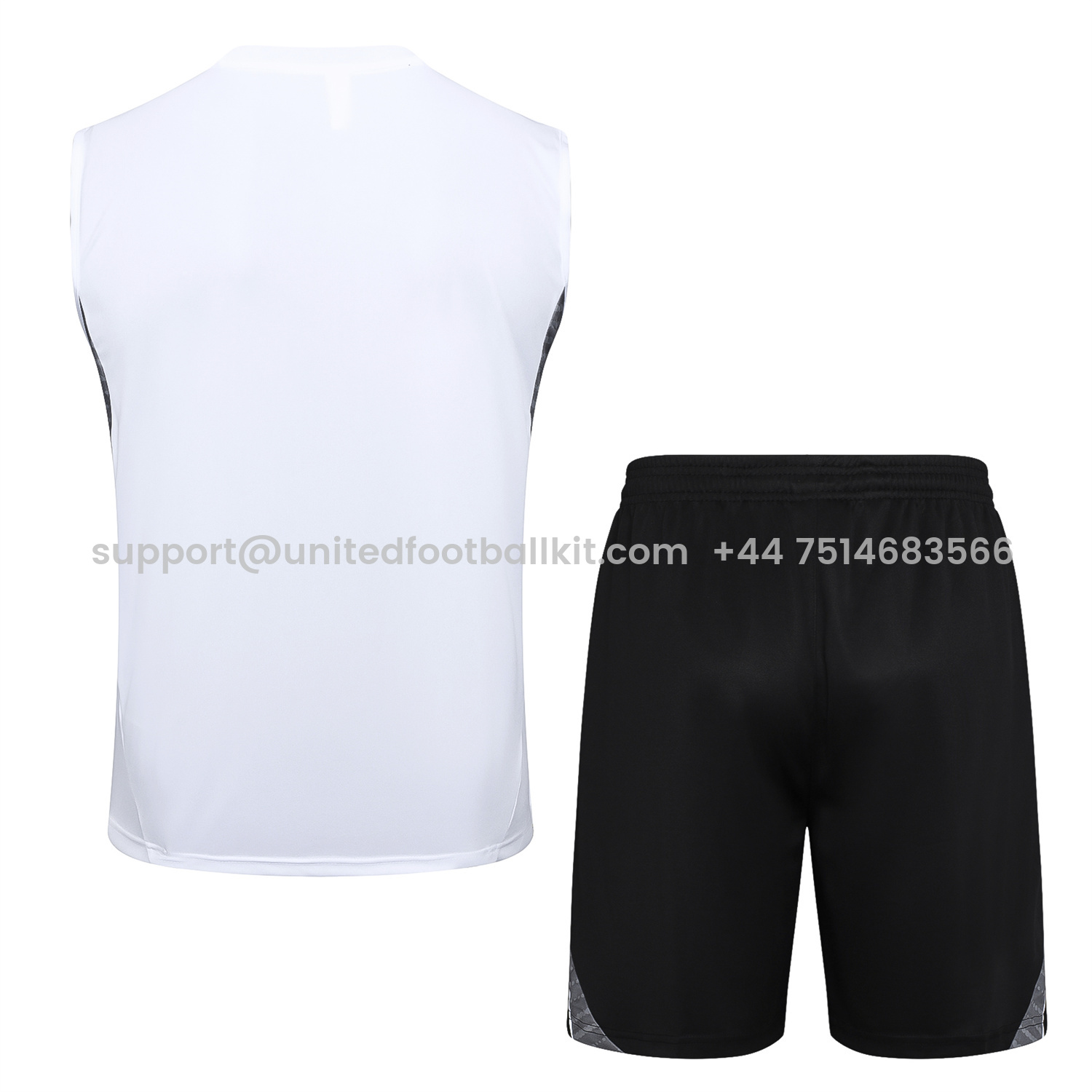 Unitedfootballkit.com | Real Madrid 25-26 Vest Training Set - White Vest and Black Shorts -Customize Name, Number and Patch | Worldwide Shipping