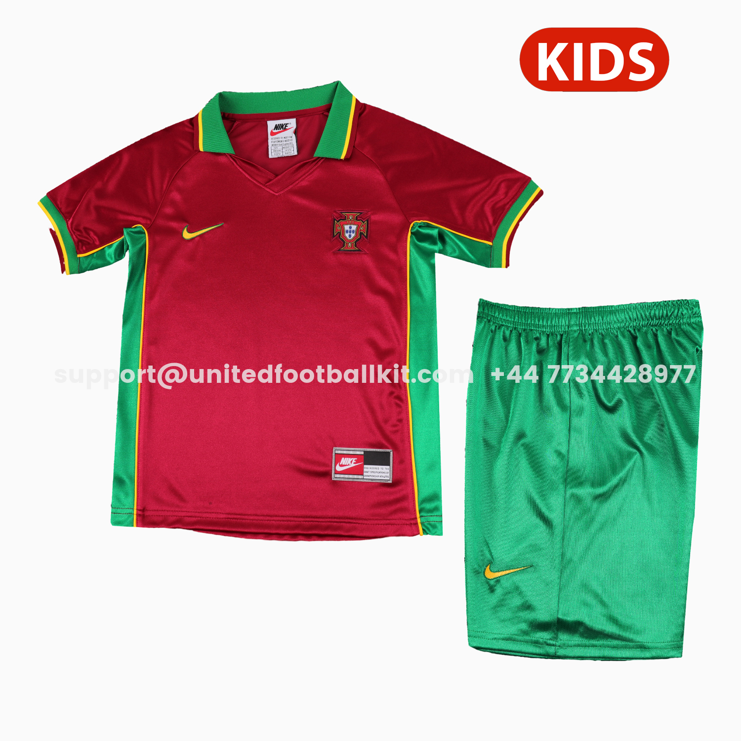 Unitedfootballkit.com | Retro Portugal 1998 Home Kids Kit -Customize Name, Number and Patch | Worldwide Shipping