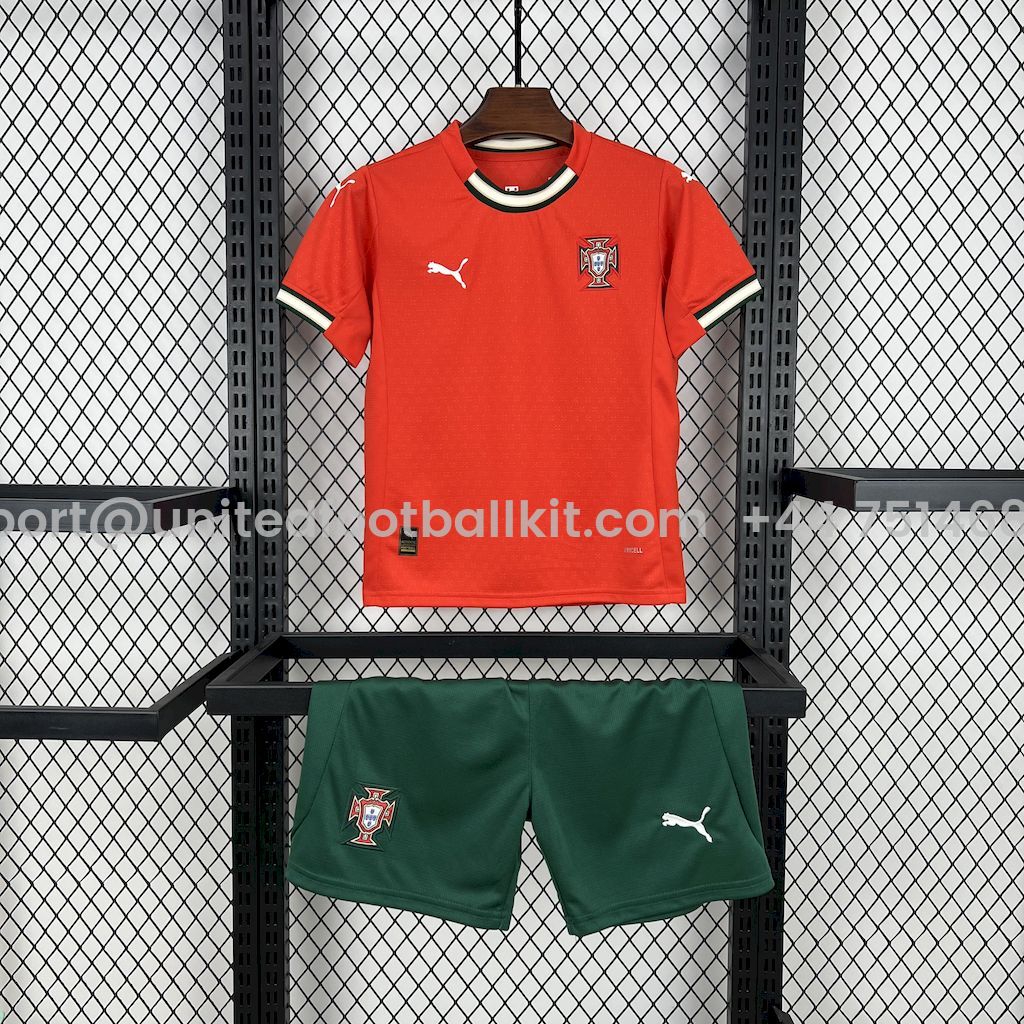 Unitedfootballkit.com | Portugal 2025-26 Home Kids Kit -Customize Name, Number and Patch | Worldwide Shipping
