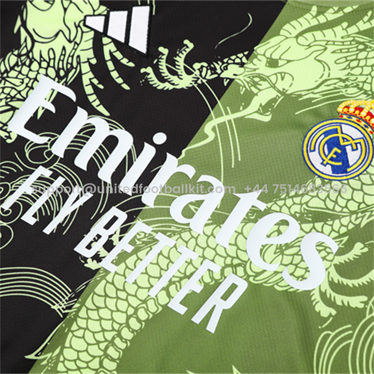 Unitedfootballkit.com | Real Madrid 25-26 Kid Short-Sleeve Training Set - Green Black Top & Black Shorts -Customize Name, Number and Patch | Worldwide Shipping