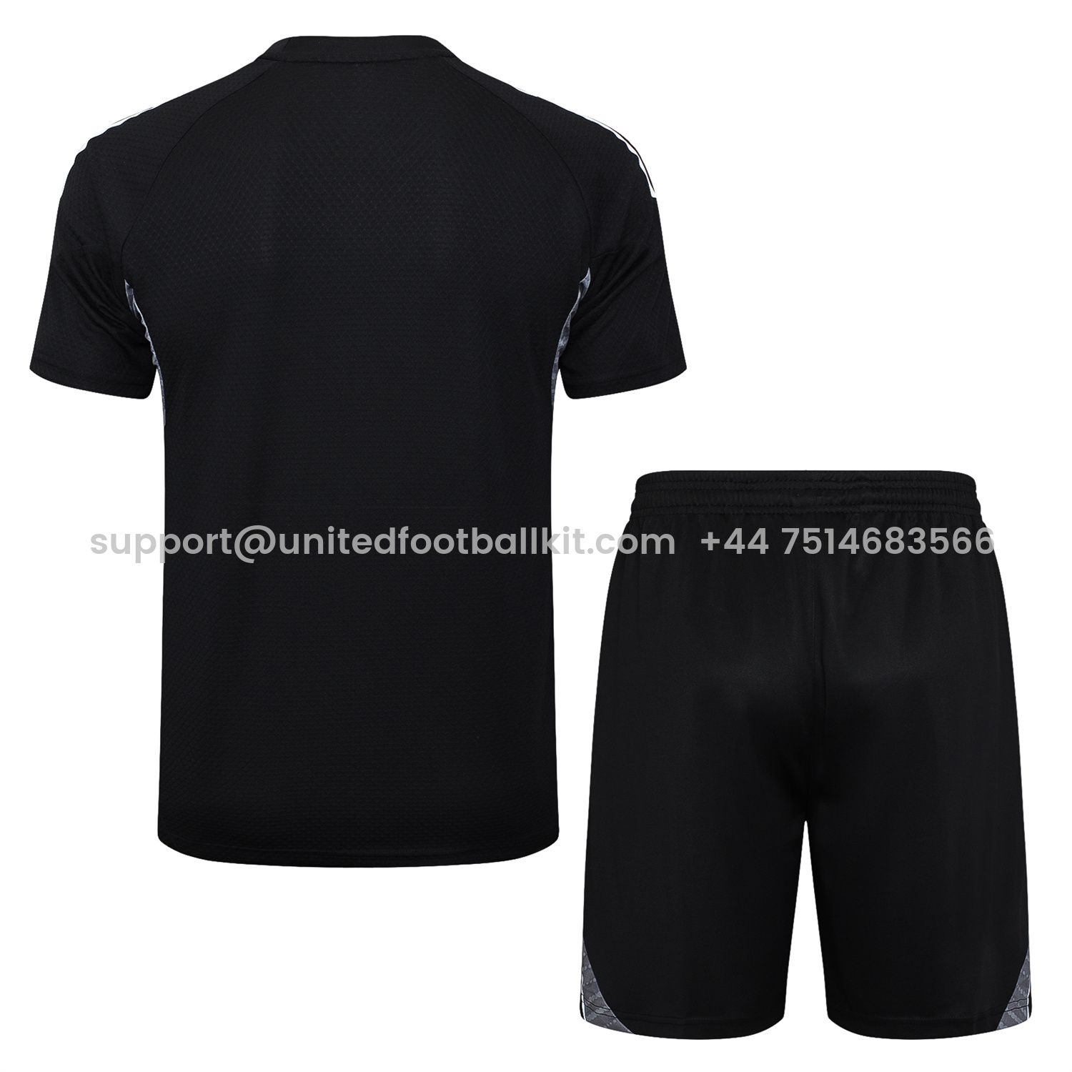 Unitedfootballkit.com | Real Madrid 25-26 Short-Sleeve Training Set - Black Top and Black Shorts -Customize Name, Number and Patch | Worldwide Shipping