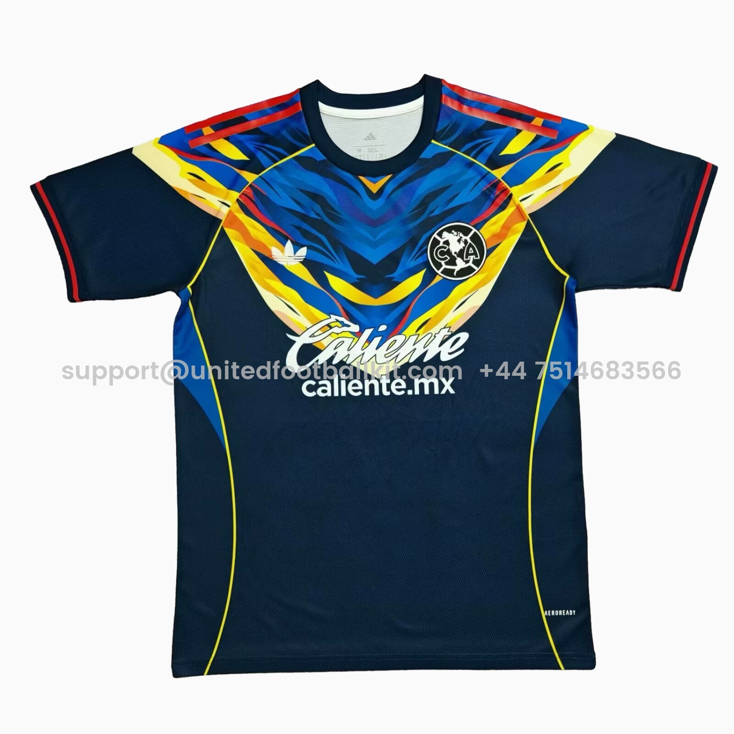 Unitedfootballkit.com | Club América 25-26 V-Shaped Camouflage Pattern Deep Blue Jersey - Fans Version -Customize Name, Number and Patch | Worldwide Shipping