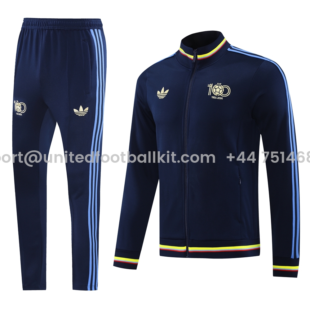 Unitedfootballkit.com | Colombia 2024 100th Anniversary 24-25 Jacket Training Tracksuit - Deep Blue -Customize Name, Number and Patch | Worldwide Shipping