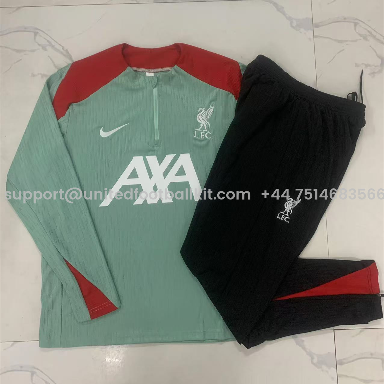 Unitedfootballkit.com | Liver.pool 24-25 Long Sleeve Training Set - Player Version - Green Top and Black Pants -Customize Name, Number and Patch | Worldwide Shipping