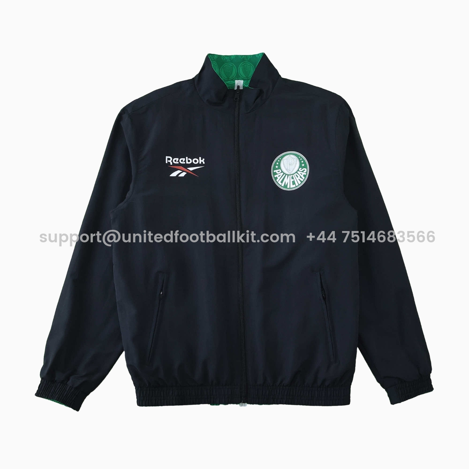 Unitedfootballkit.com | Palmeiras 25-26 Double Sided Reversible Windbreaker - Black & Green -Customize Name, Number and Patch | Worldwide Shipping