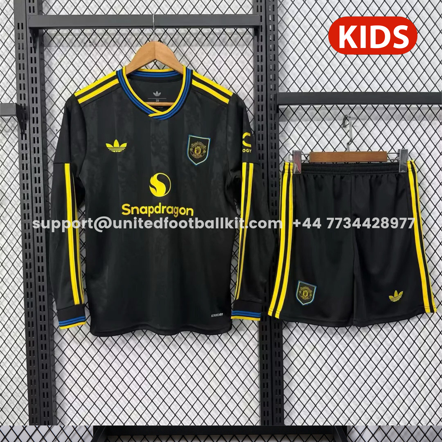 Unitedfootballkit.com | Manchester United 25-26 Third Black Long Sleeves Kids Kit -Customize Name, Number and Patch | Worldwide Shipping