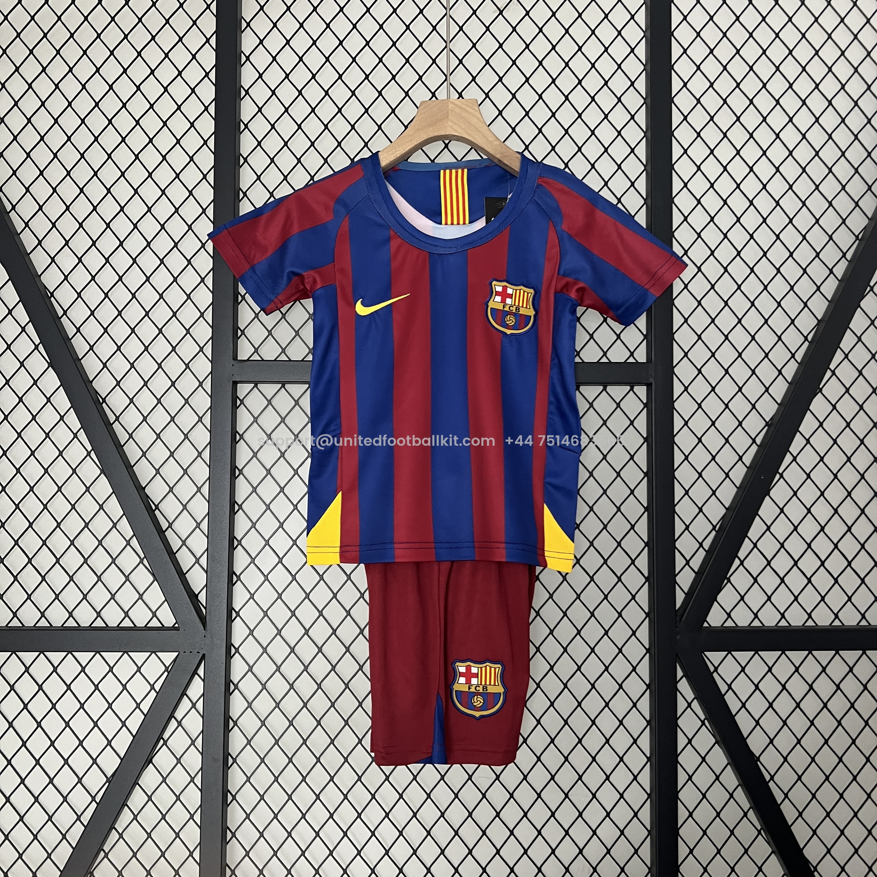 Unitedfootballkit.com | Retro Barcelona 2005-06 Home Stadium Kids Kit -Customize Name, Number and Patch | Worldwide Shipping