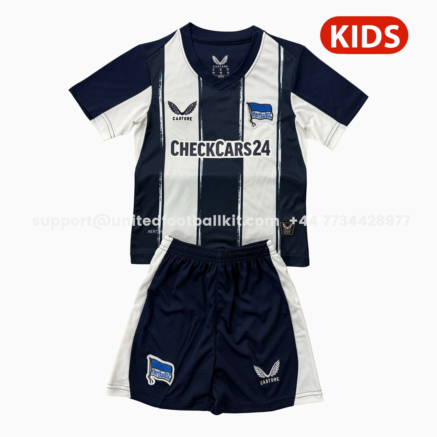 Unitedfootballkit.com | Hertha BSC 25-26 Home Kids Kit -Customize Name, Number and Patch | Worldwide Shipping