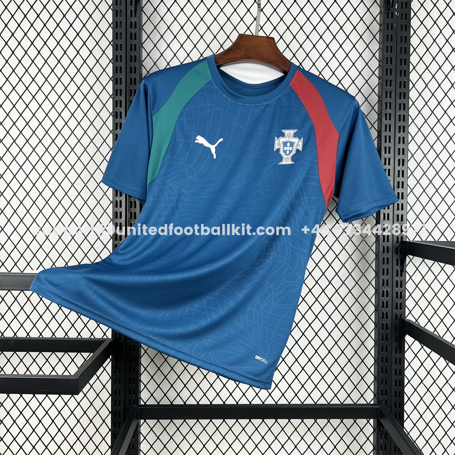 Unitedfootballkit.com | Portugal 2026 Muted Blue With Emerald Green Pre-Match Jersey - Fans Version -Customize Name, Number and Patch | Worldwide Shipping