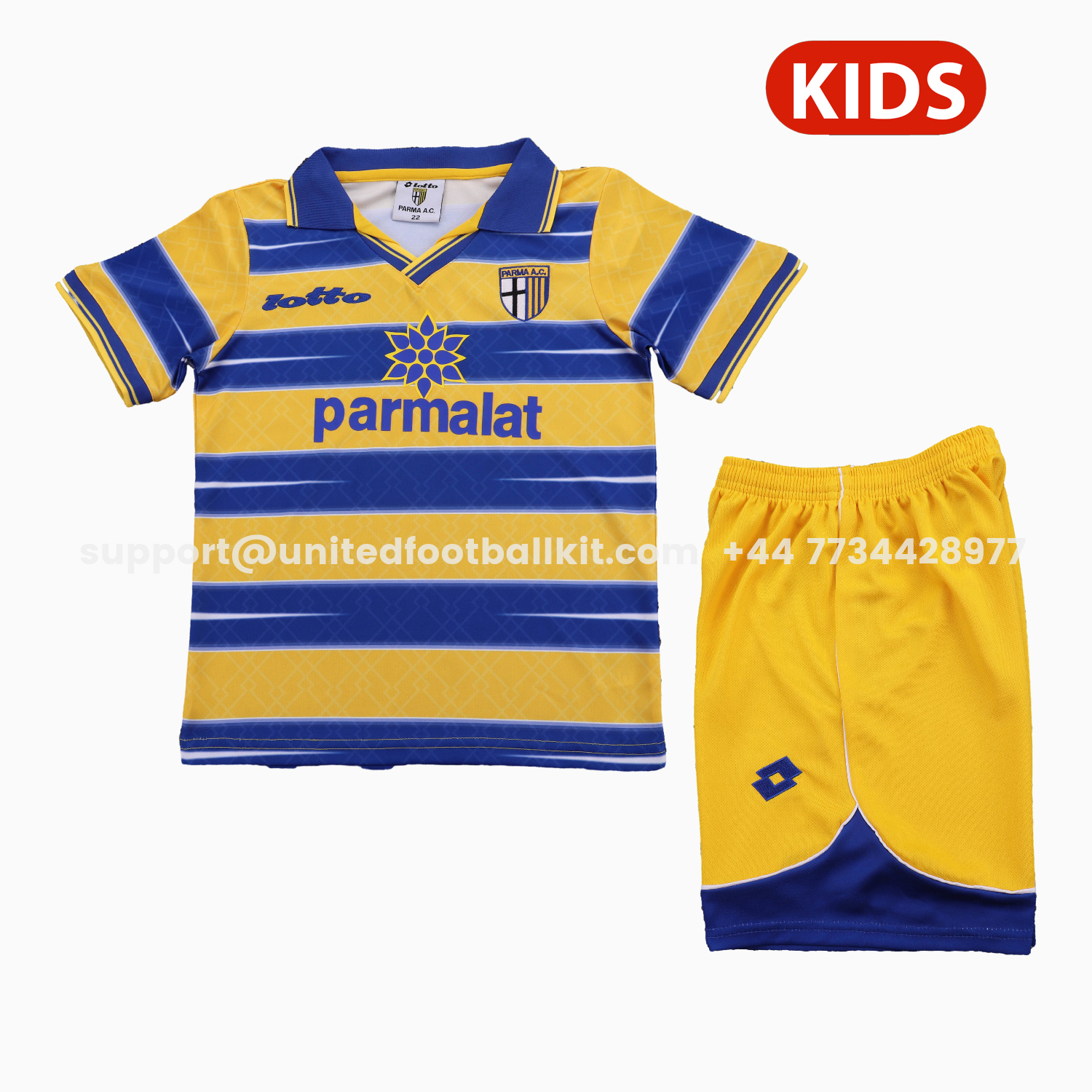 Unitedfootballkit.com | Retro Parma 1998-99 Home Kids Kit -Customize Name, Number and Patch | Worldwide Shipping