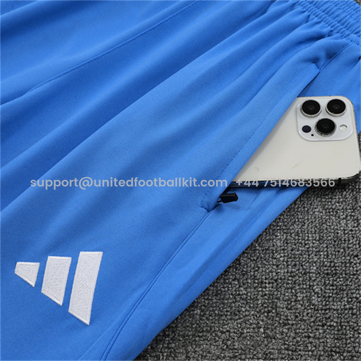 Unitedfootballkit.com | Real Madrid 25-26 Long Sleeve Training Set - White Top & Blue Pants -Customize Name, Number and Patch | Worldwide Shipping