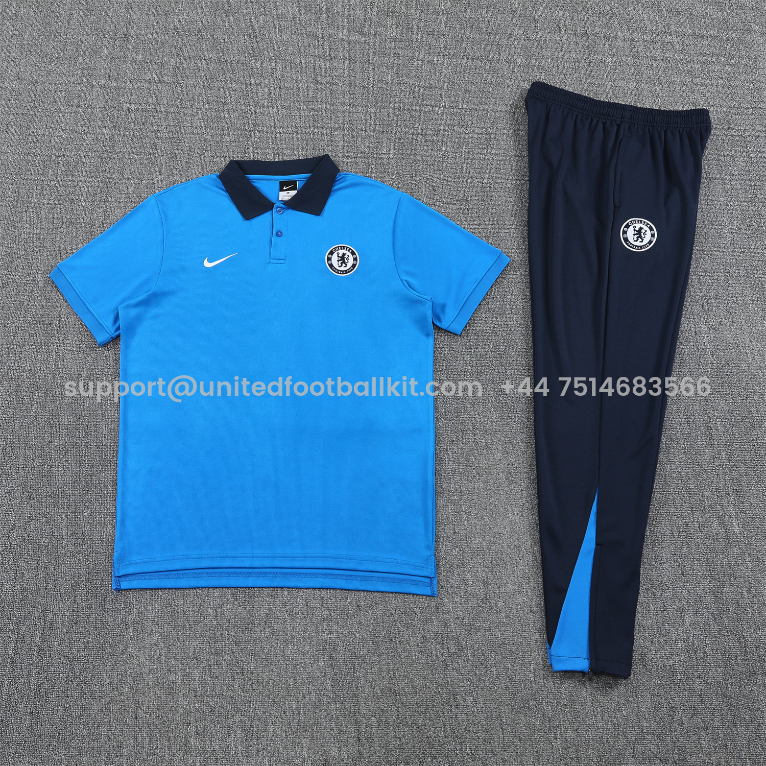 Unitedfootballkit.com | C.H.E.L.S.E.A 25-26 POLO Short-Sleeve Training Set - Blue Top and Deep Blue Pants -Customize Name, Number and Patch | Worldwide Shipping