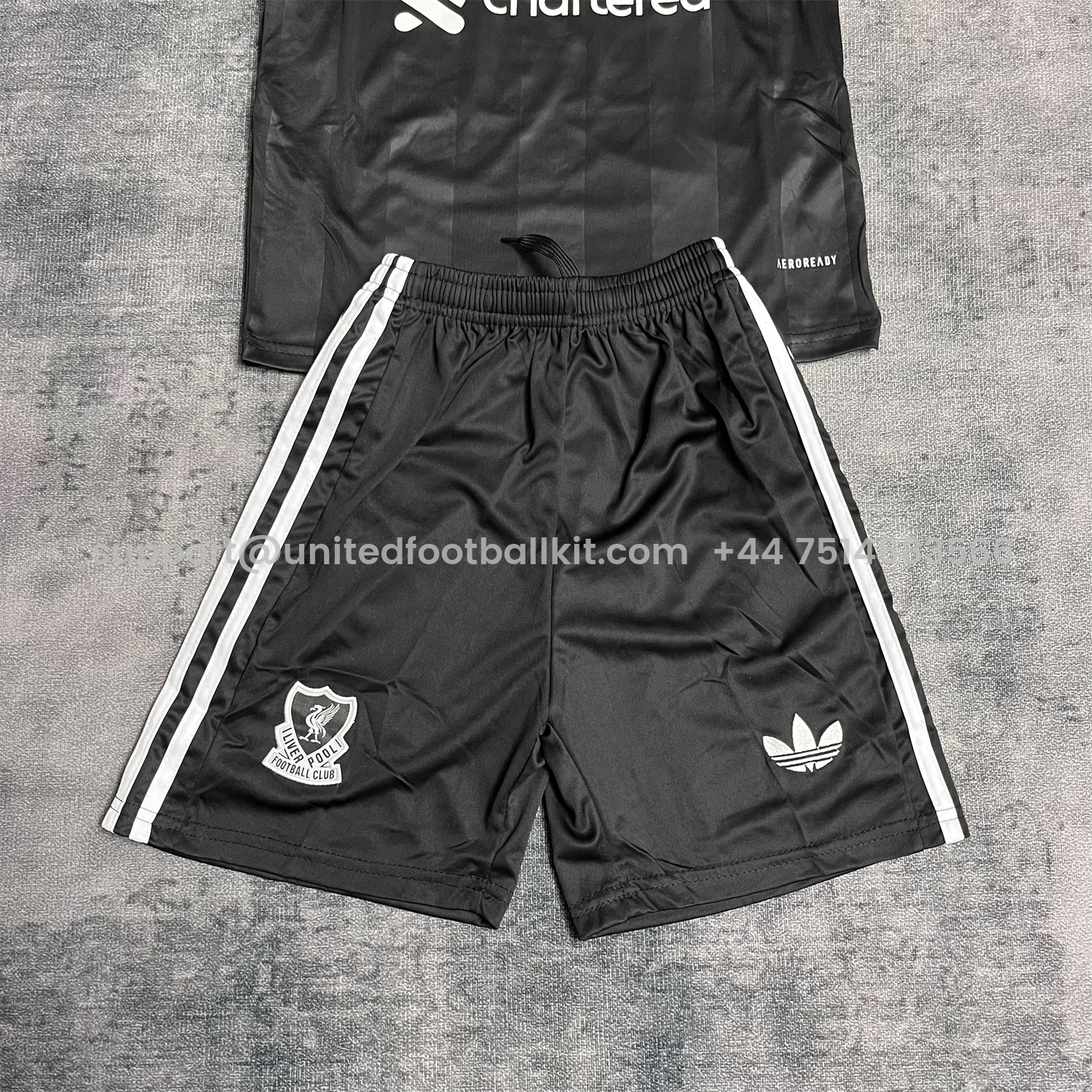 Unitedfootballkit.com | Liver.pool 25-26 Trefoil Black Goalkeeper Kids Kit -Customize Name, Number and Patch | Worldwide Shipping