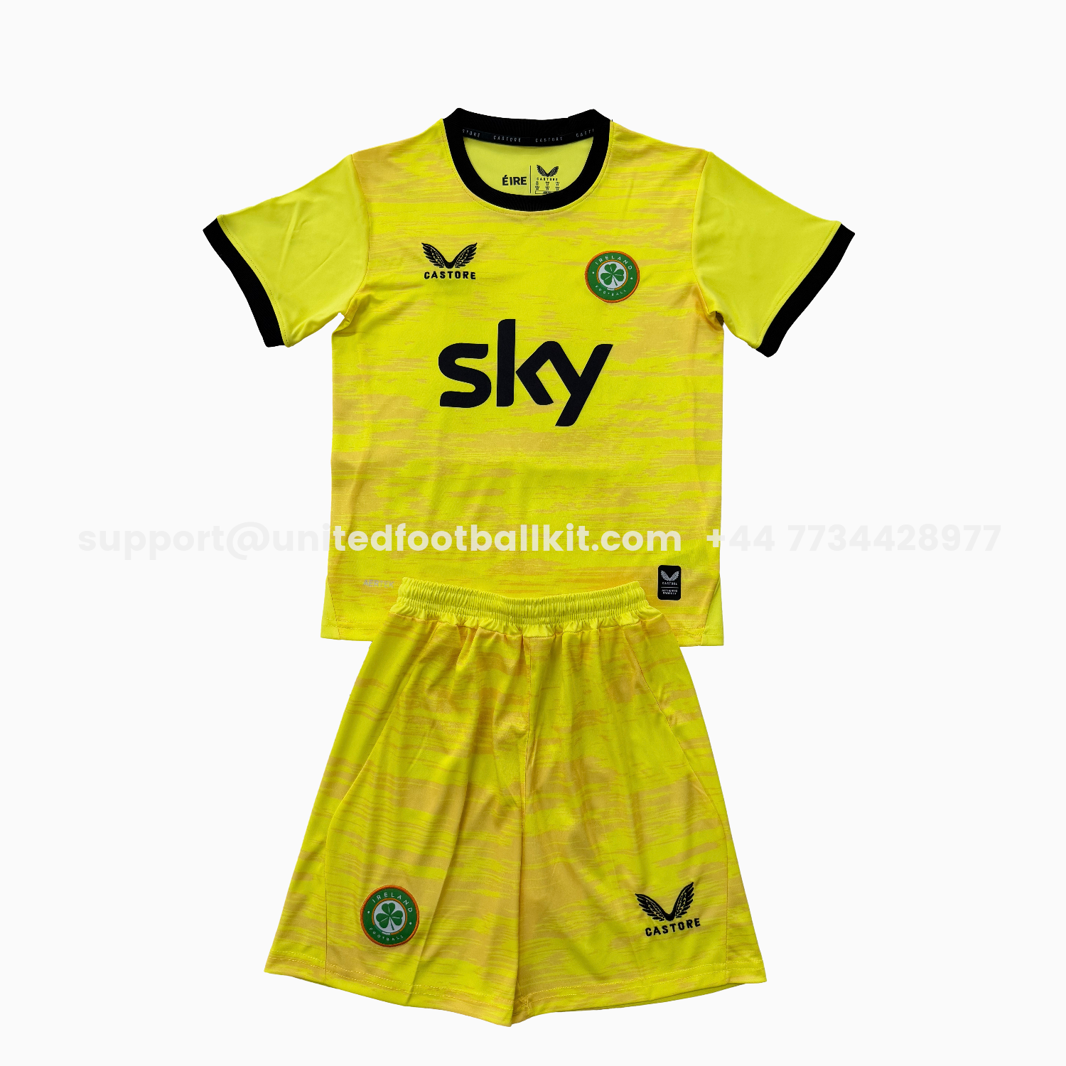 Unitedfootballkit.com | Ireland 2026 Yellow Goalkeeper Kids Kit -Customize Name, Number and Patch | Worldwide Shipping