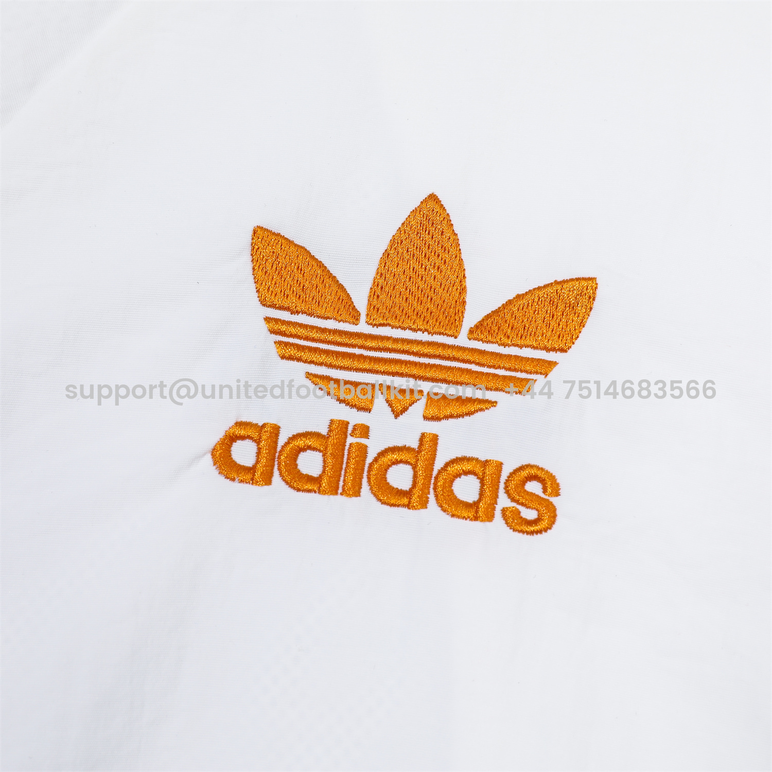 Unitedfootballkit.com | Real Madrid 24-25 Retro Style Player Windbreaker Jacket Suit - White & Orange -Customize Name, Number and Patch | Worldwide Shipping