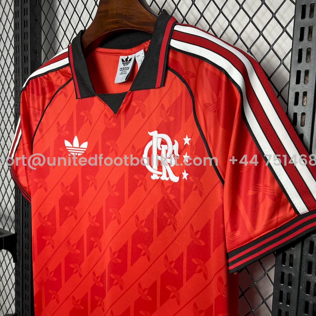 Unitedfootballkit.com | Flamengo 24-25 Red Trefoil Vintage Jersey - Fans Version -Customize Name, Number and Patch | Worldwide Shipping