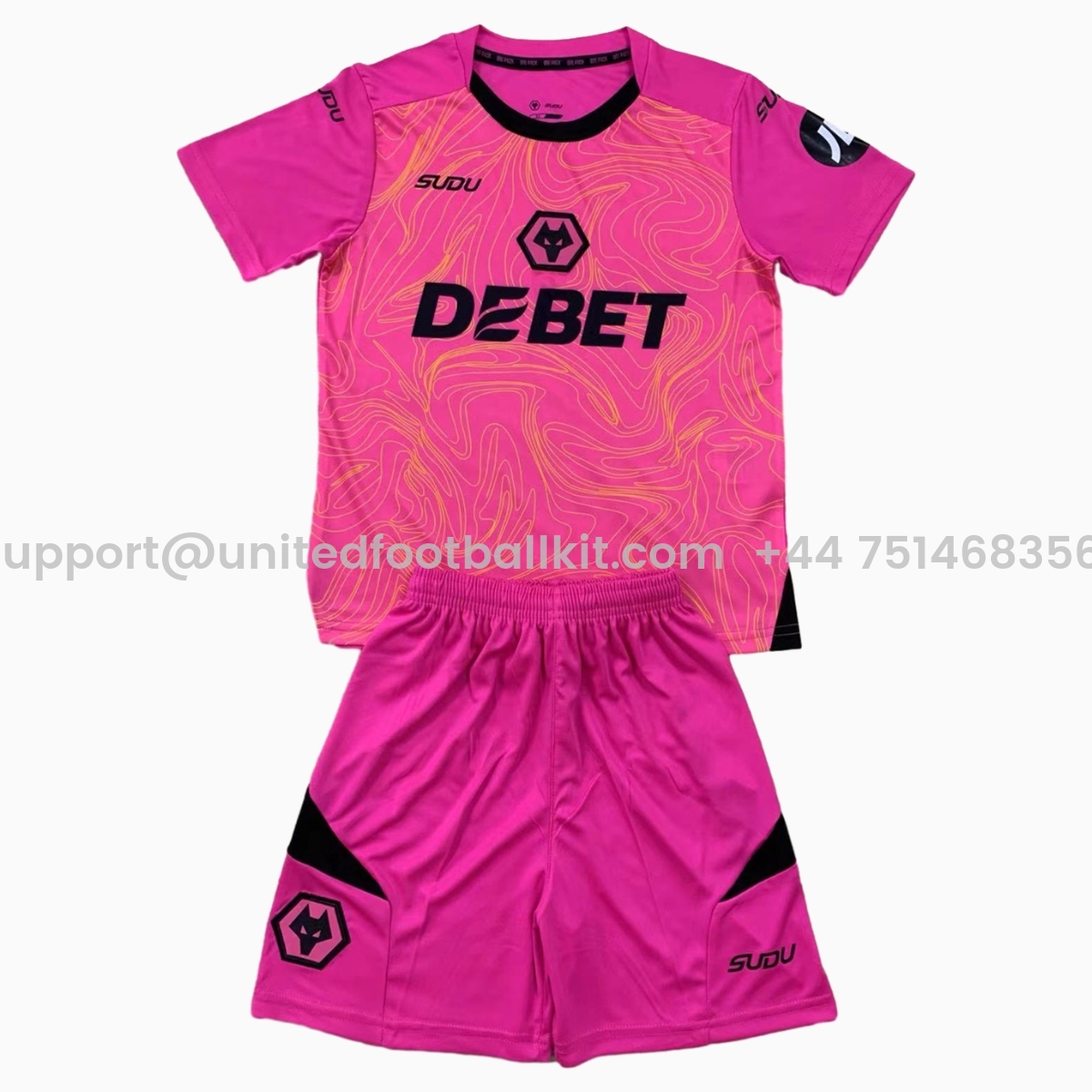 Unitedfootballkit.com | Wolverhampton Wanderers Wolves 24-25 Goalkeeper Pink Kids Kit -Customize Name, Number and Patch | Worldwide Shipping