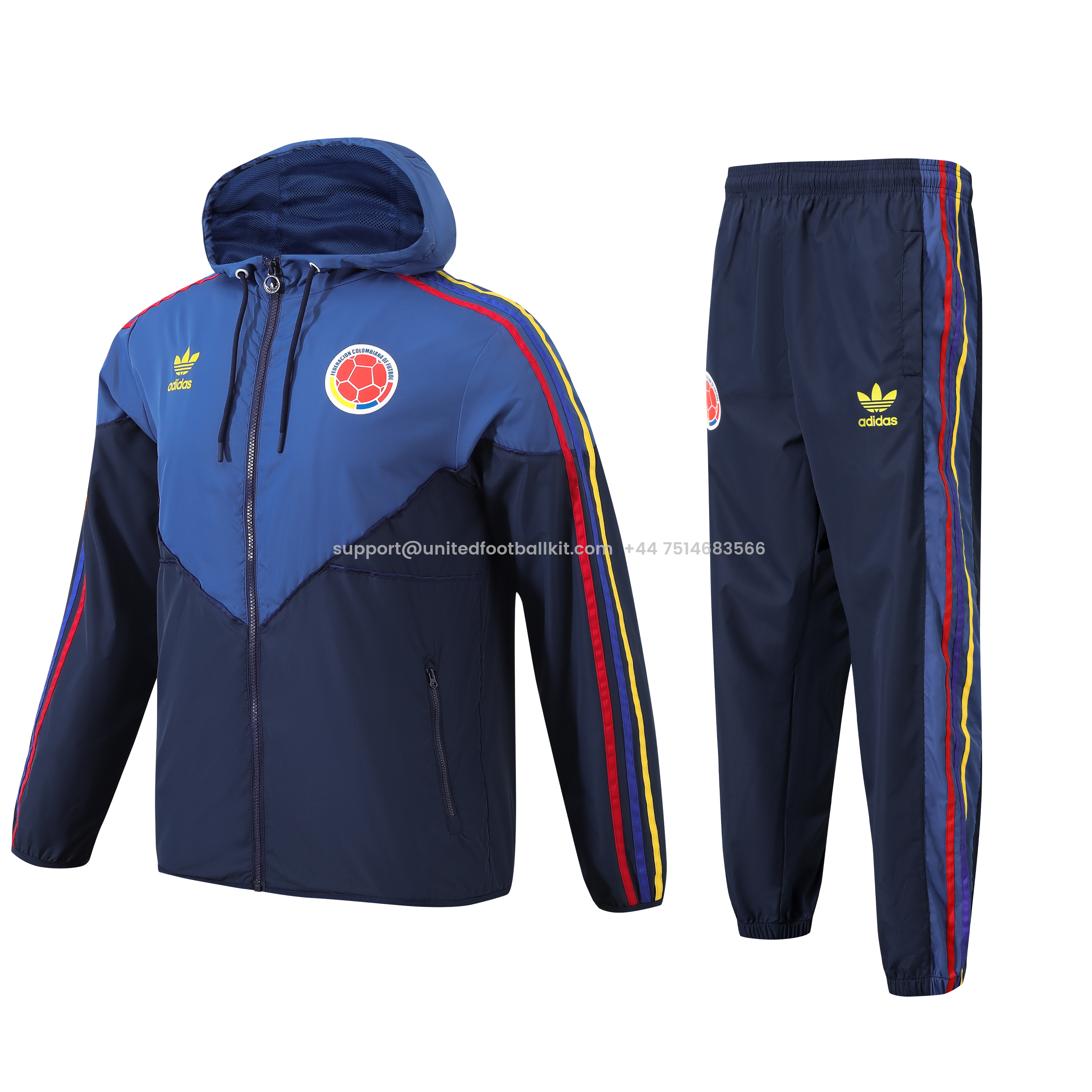 Unitedfootballkit.com | Colombia 24-25 Blue Throwback Windbreaker Suit - Jackets & Pants -Customize Name, Number and Patch | Worldwide Shipping