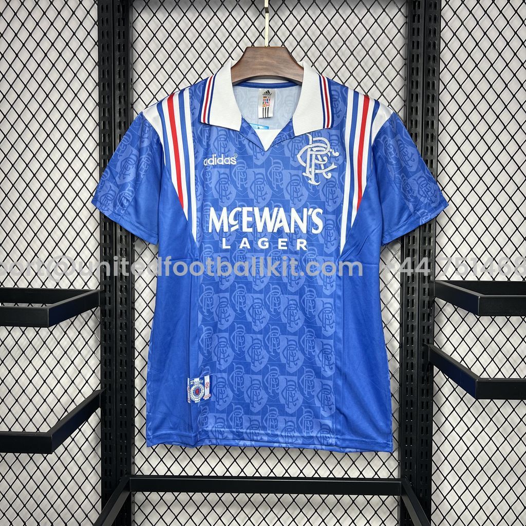 Unitedfootballkit.com | Retro Glasgow Rangers 1996-97 Home Stadium Jersey -Customize Name, Number and Patch | Worldwide Shipping