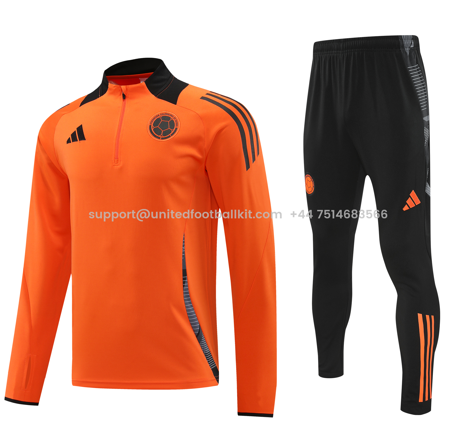 Unitedfootballkit.com | Colombia 2024 Long Sleeve Training Set - Orange -Customize Name, Number and Patch | Worldwide Shipping