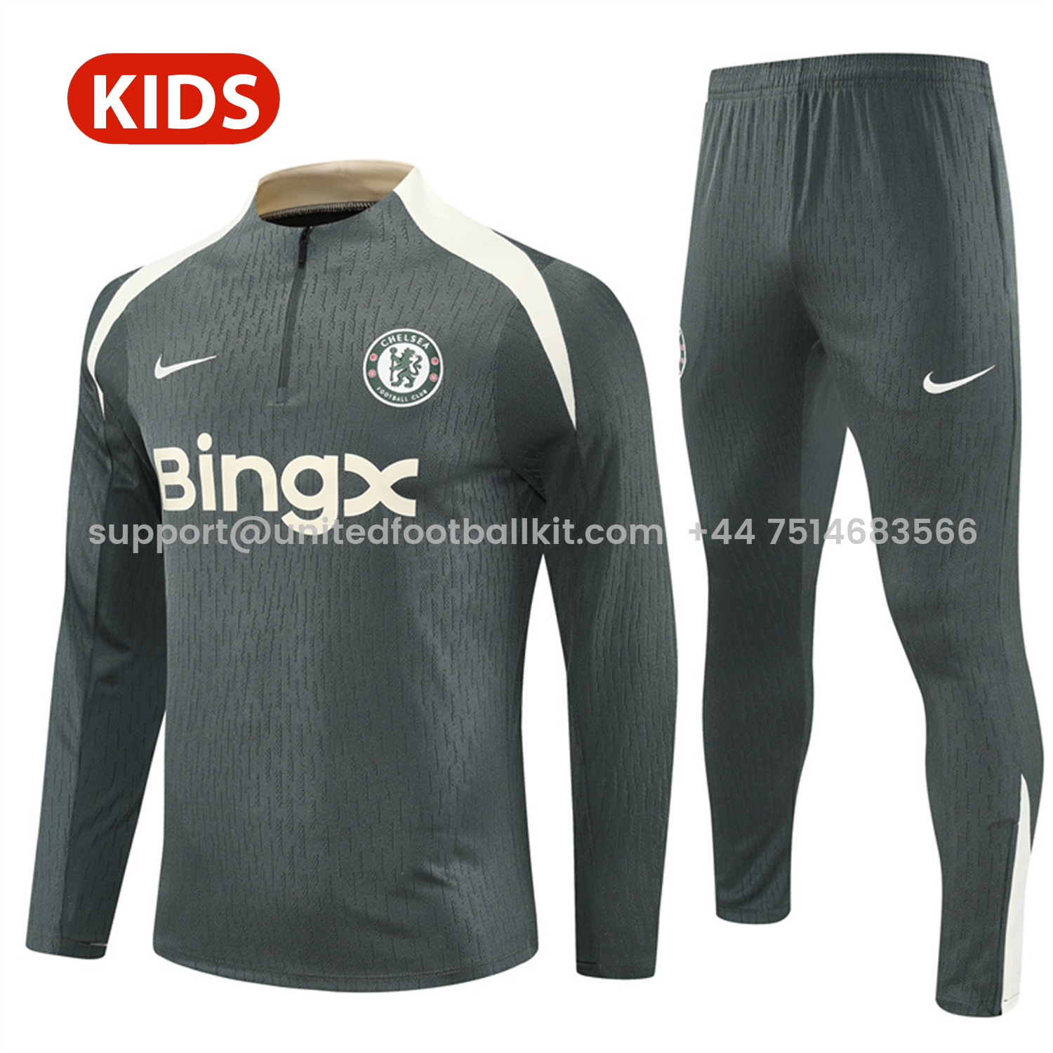 Unitedfootballkit.com | C.H.E.L.S.E.A 25-26 Kid Long Sleeves Training Set - Army Green Top & Army Green Shorts -Customize Name, Number and Patch | Worldwide Shipping