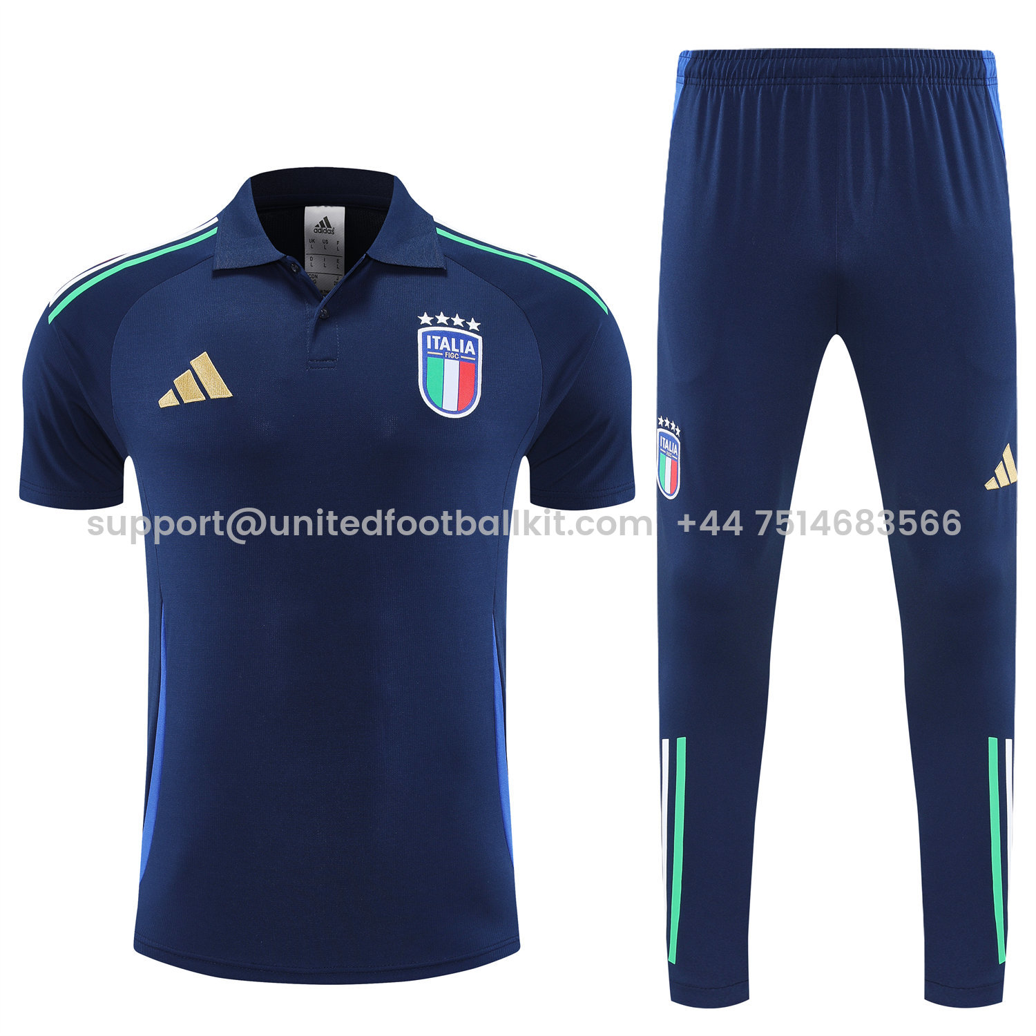 Unitedfootballkit.com | Italy 25-26 POLO Short-Sleeve Training Set - Deep Blue Top and Pants -Customize Name, Number and Patch | Worldwide Shipping