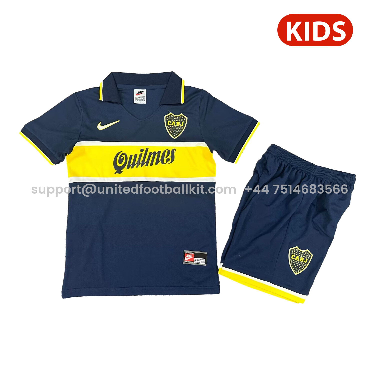 Unitedfootballkit.com | Retro Boca Juniors 1996-97 Home Kids Kit -Customize Name, Number and Patch | Worldwide Shipping