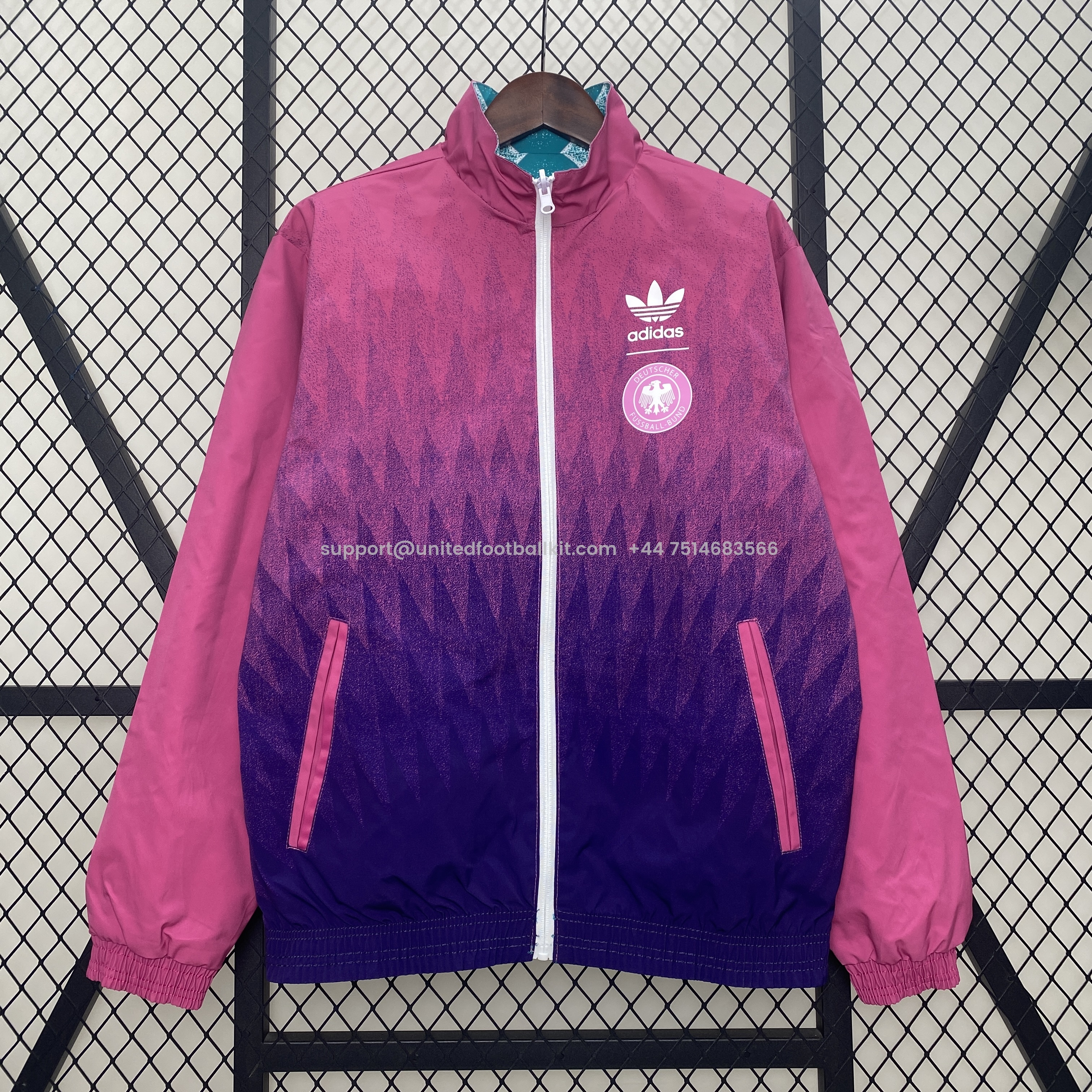 Unitedfootballkit.com | Germany 24-25 Double Sided Reversible Windbreaker - Pink & Vintage Green -Customize Name, Number and Patch | Worldwide Shipping