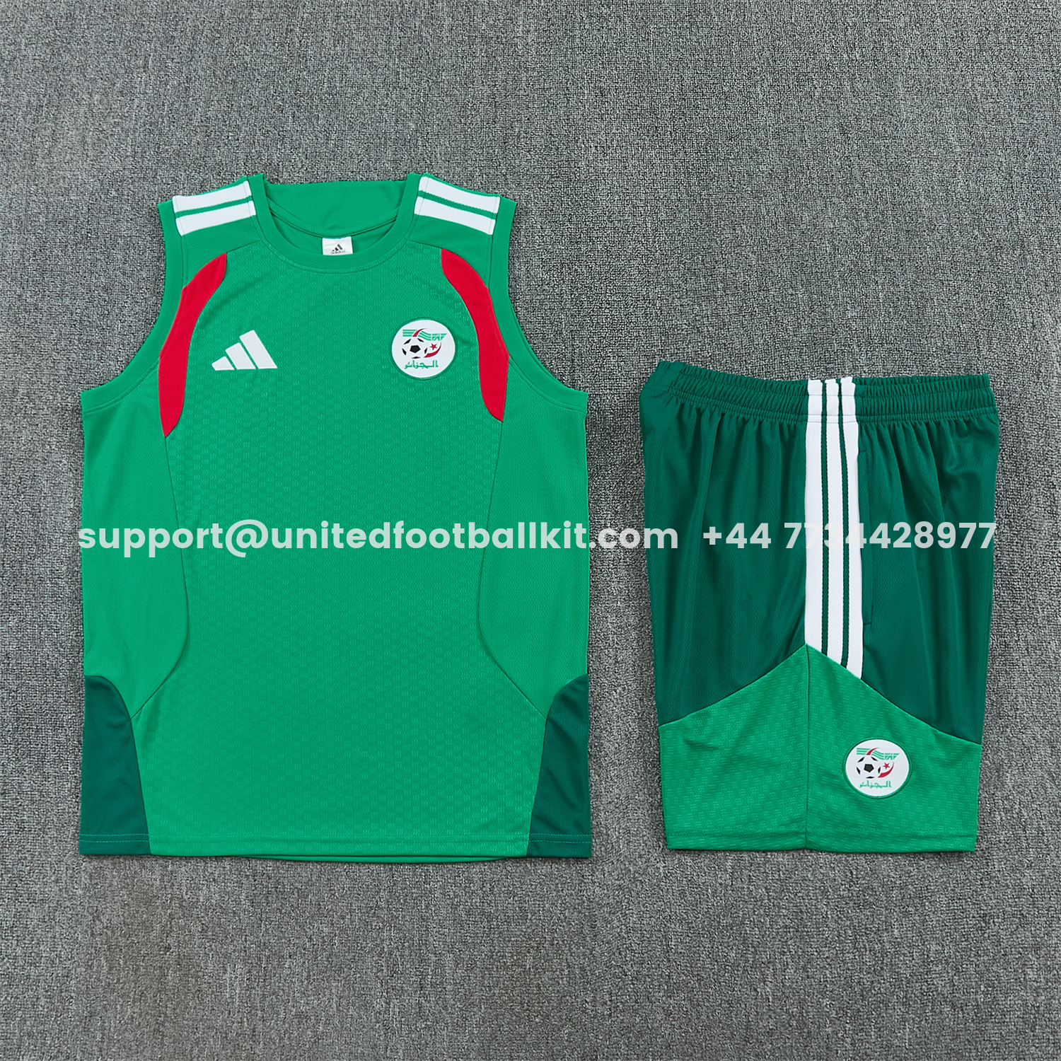 Unitedfootballkit.com | Algeria 2026 Vest Training Set - Green Vest and Shorts -Customize Name, Number and Patch | Worldwide Shipping