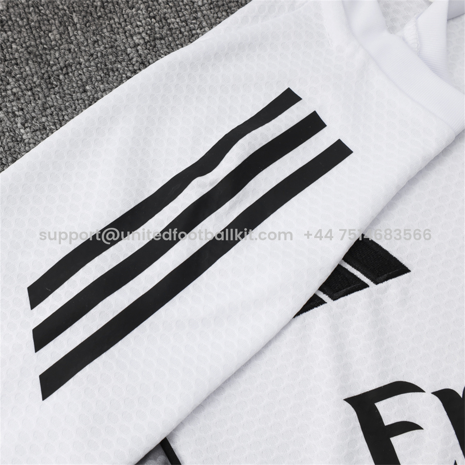 Unitedfootballkit.com | Real Madrid 25-26 Short-Sleeve Training Set - White Top and Black Shorts -Customize Name, Number and Patch | Worldwide Shipping