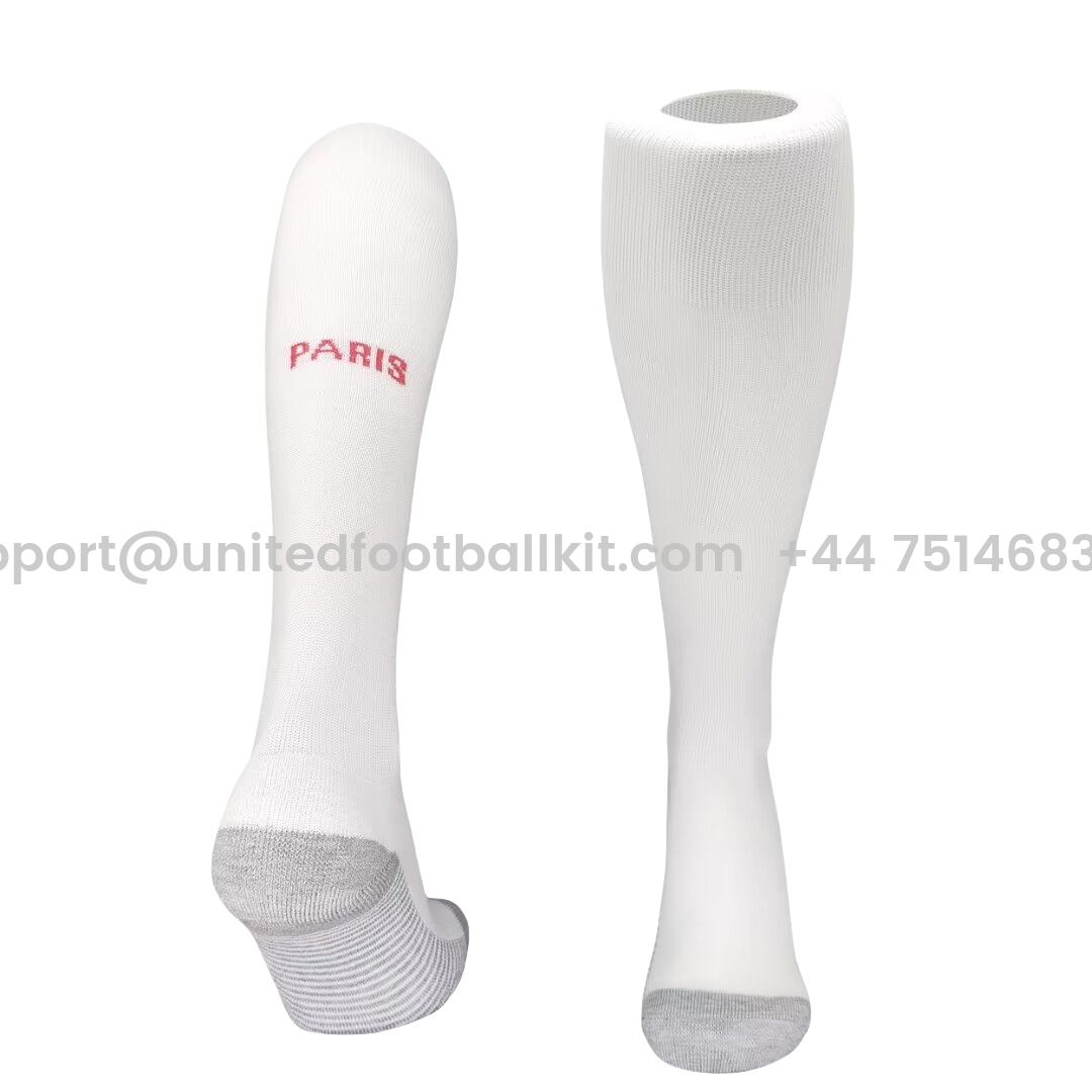 Unitedfootballkit.com | Paris Saint-Germain PSG 24-25 Away Socks - White -Customize Name, Number and Patch | Worldwide Shipping