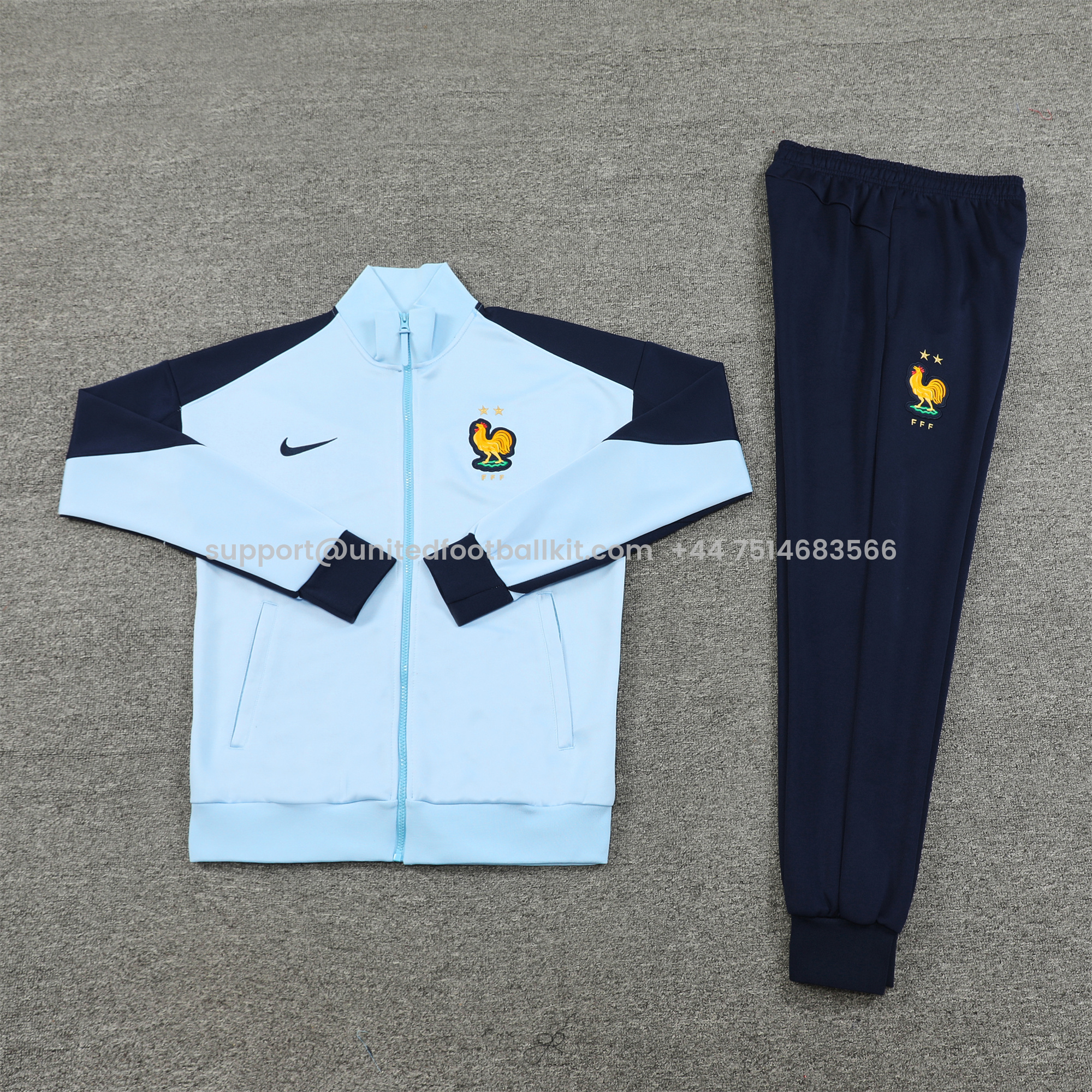 Unitedfootballkit.com | France 24-25 Jacket Training Tracksuit - Sky Blue -Customize Name, Number and Patch | Worldwide Shipping