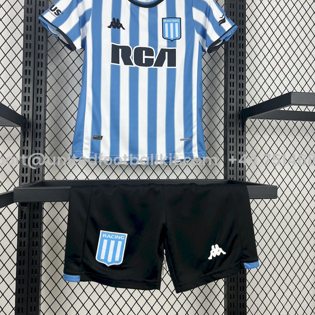 Unitedfootballkit.com | Racing Club de Avellaneda 24-25 Home Kids Kit -Customize Name, Number and Patch | Worldwide Shipping