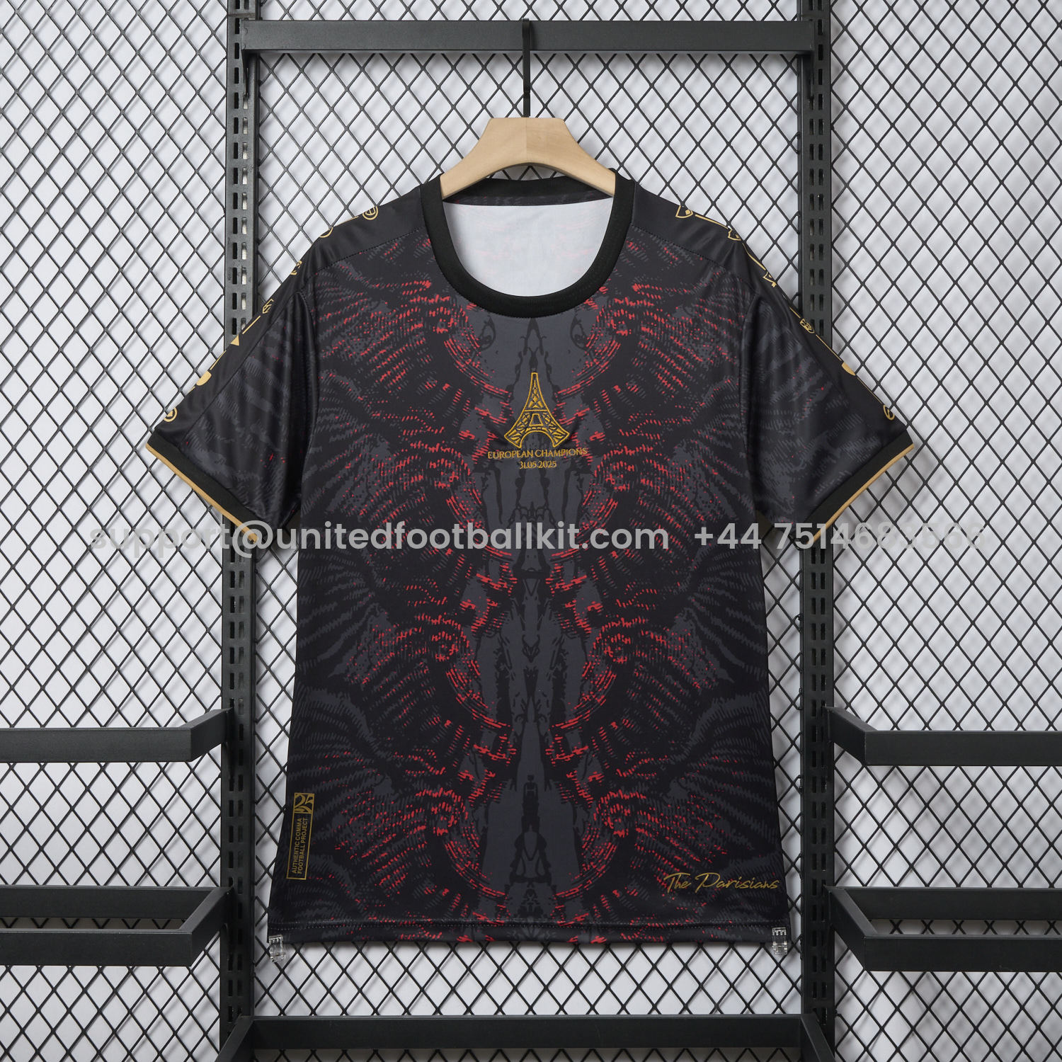 Unitedfootballkit.com | Paris Saint-Germain PSG 25-26 Champions League Commemorative Edition Black Red Eiffel Tower T-shirts -Customize Name, Number and Patch | Worldwide Shipping