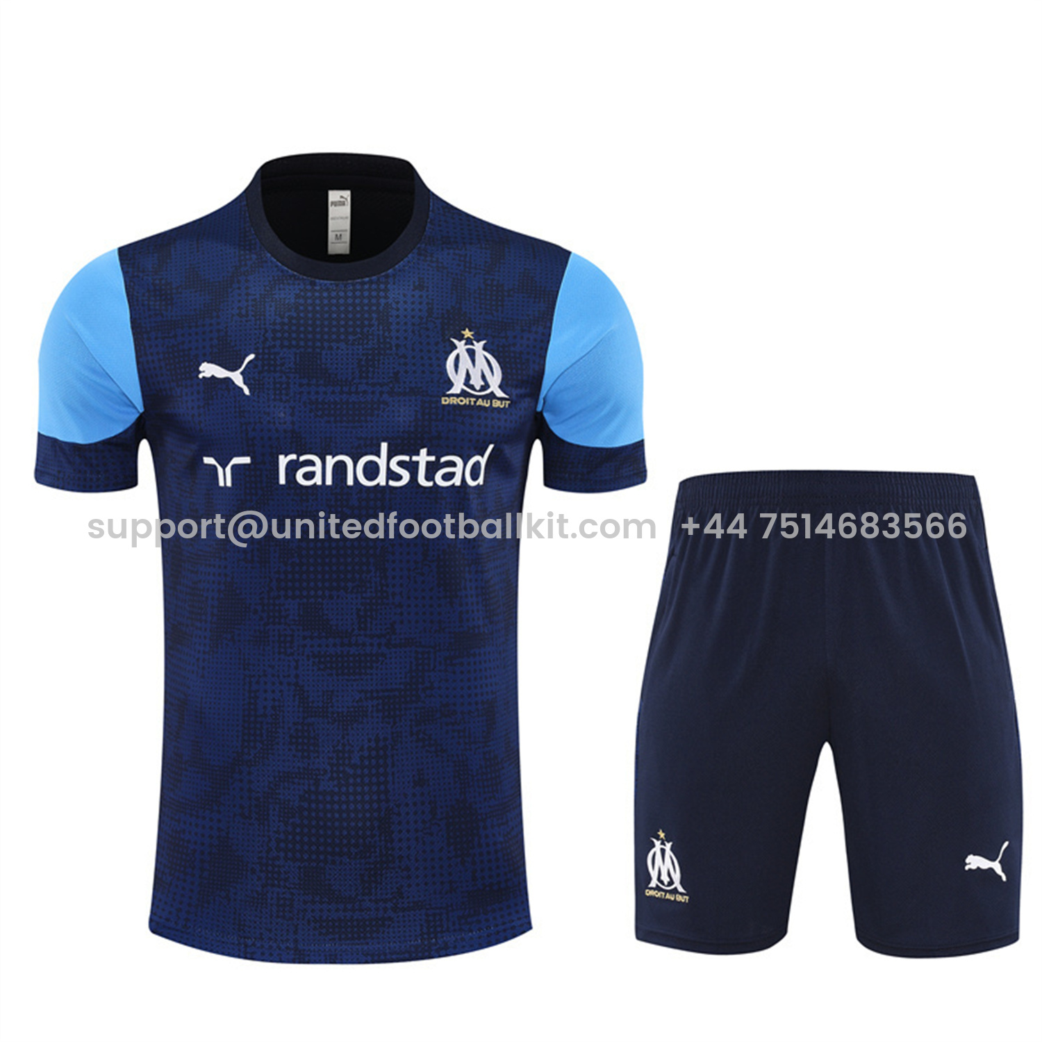 Unitedfootballkit.com | Marseille 25-26 Kids Short-Sleeve Training Set - Royal Blue Top & Royal Blue Shorts -Customize Name, Number and Patch | Worldwide Shipping