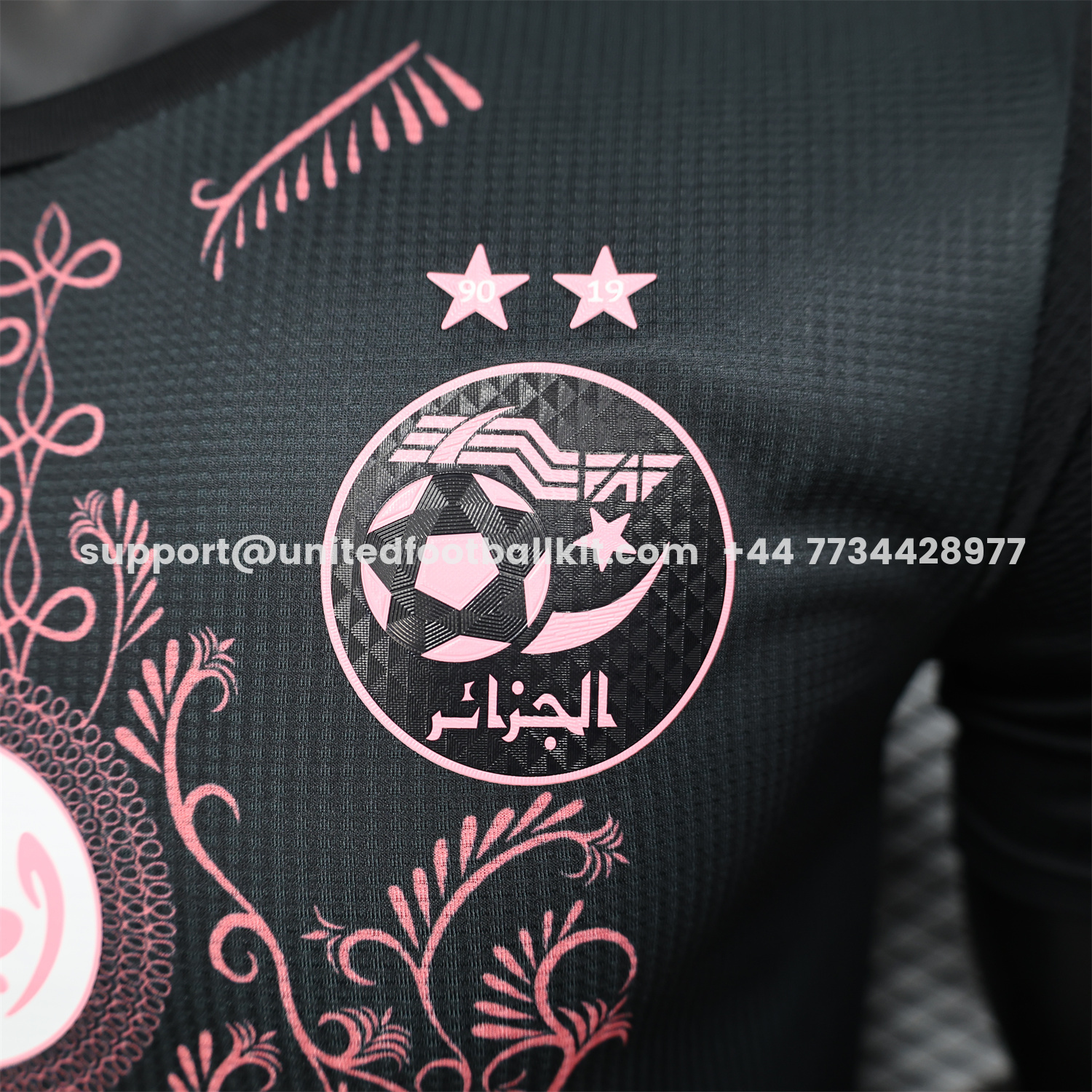 Unitedfootballkit.com | Algeria 25-26 Pure Black Jersey with Pink Pattern - Player Version -Customize Name, Number and Patch | Worldwide Shipping