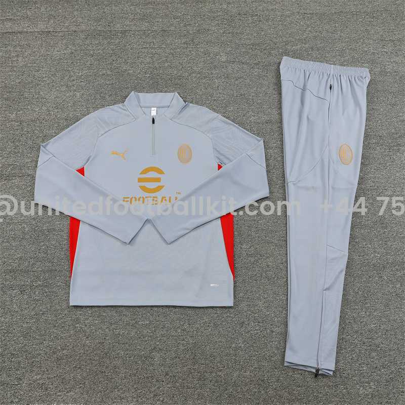 Unitedfootballkit.com | AC Milan 24-25 Long Sleeve Training Set - Grey -Customize Name, Number and Patch | Worldwide Shipping