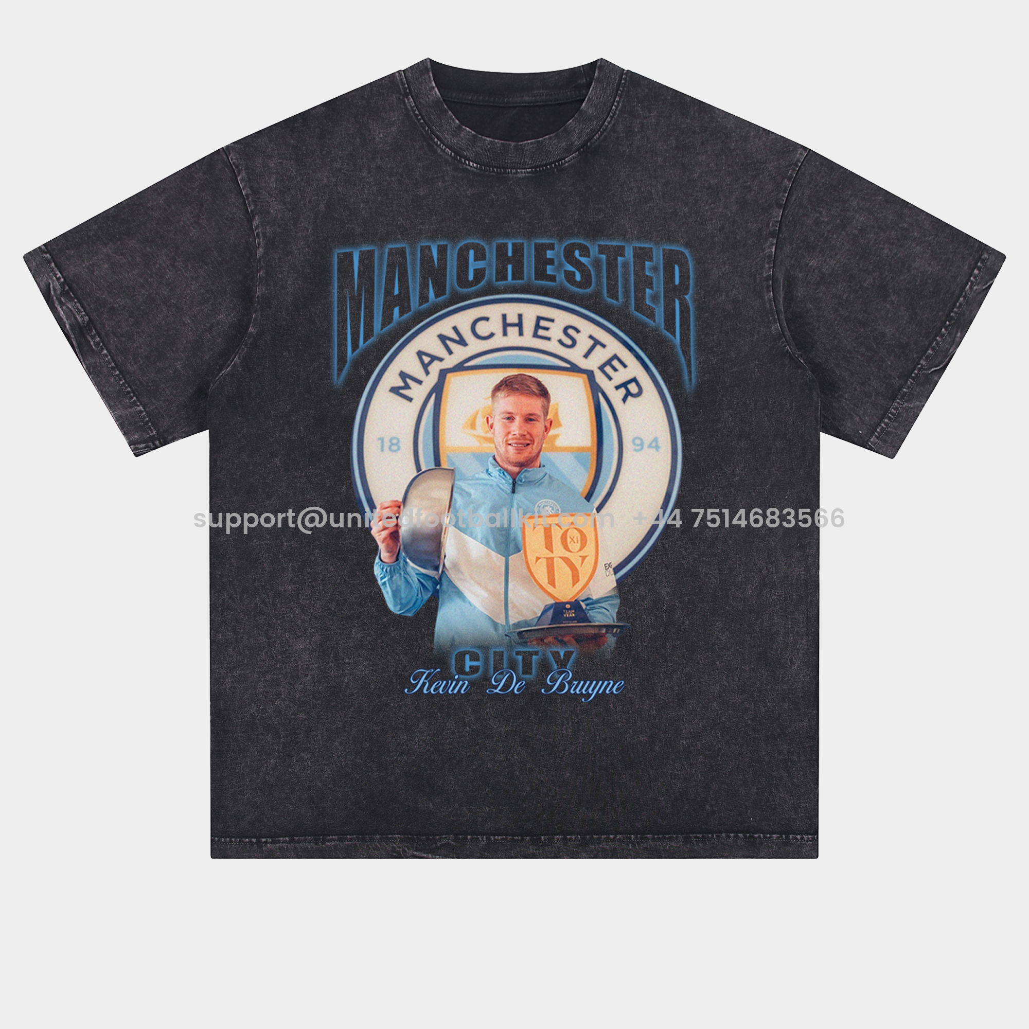 Unitedfootballkit.com | Manchester City Kevin De Bruyne Cooker Oversized Washed T-Shirt -Customize Name, Number and Patch | Worldwide Shipping