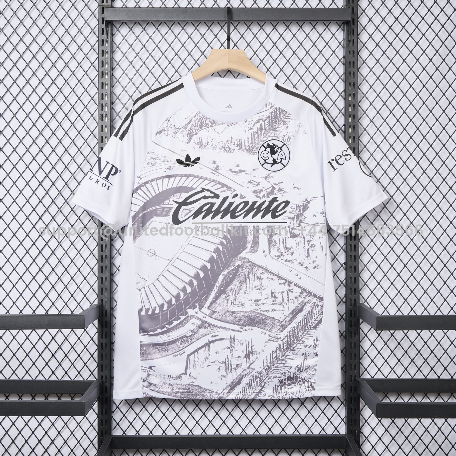 Unitedfootballkit.com | Club América 25-26 White Sketch of stadium Special Edition Jersey - Fans Version -Customize Name, Number and Patch | Worldwide Shipping