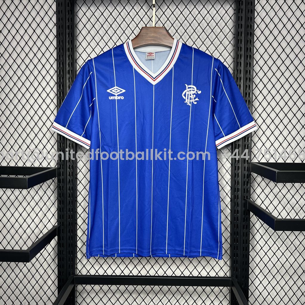Unitedfootballkit.com | Retro Glasgow Rangers 1982-83 Home Stadium Jersey -Customize Name, Number and Patch | Worldwide Shipping
