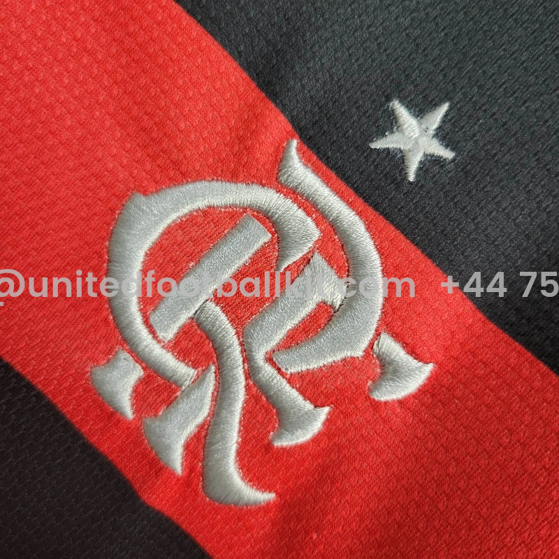 Unitedfootballkit.com | Flamengo 2024 Home Stadium Long Sleeve Kids Kit -Customize Name, Number and Patch | Worldwide Shipping