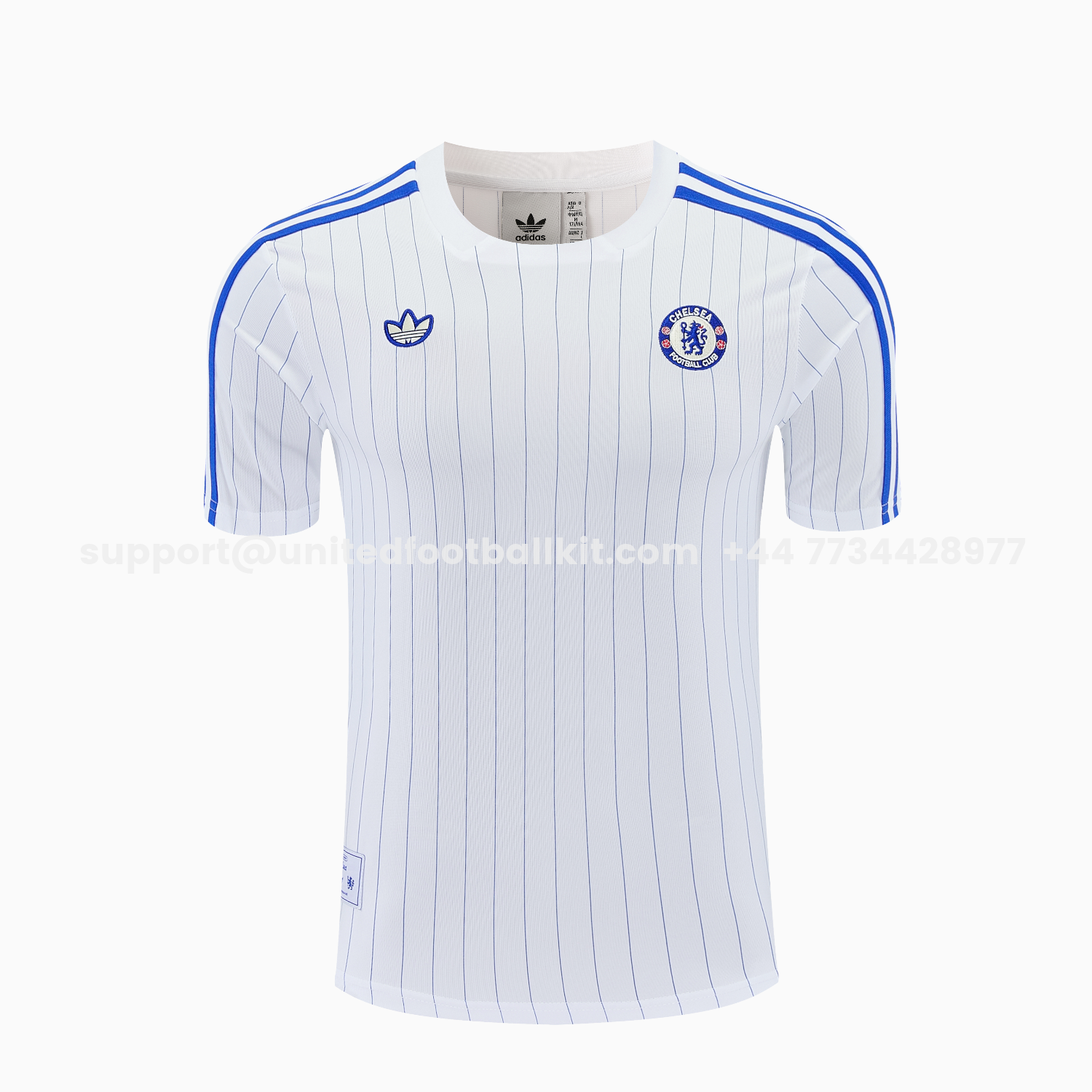 Unitedfootballkit.com | C.H.E.L.S.E.A 25-26 Retro Style Short-Sleeve Training Set - White Top & Blue Stripes Pants -Customize Name, Number and Patch | Worldwide Shipping