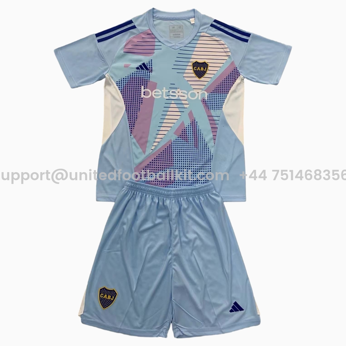 Unitedfootballkit.com | Boca Juniors 24-25 Lake Blue Goalkeeper Kids Kit -Customize Name, Number and Patch | Worldwide Shipping