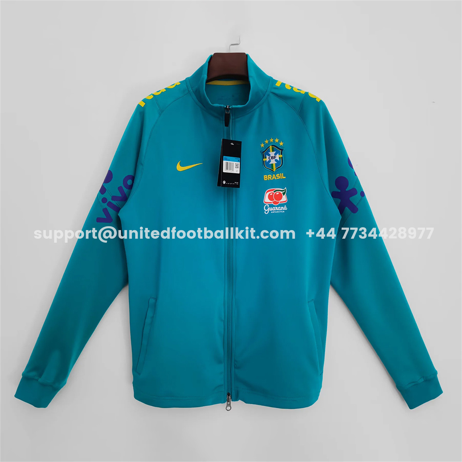 Unitedfootballkit.com | Retro Brazil 2022 Lake Blue Windbreaker -Customize Name, Number and Patch | Worldwide Shipping