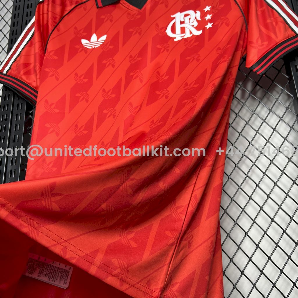 Unitedfootballkit.com | Flamengo 24-25 Red Trefoil Vintage Jersey - Fans Version -Customize Name, Number and Patch | Worldwide Shipping