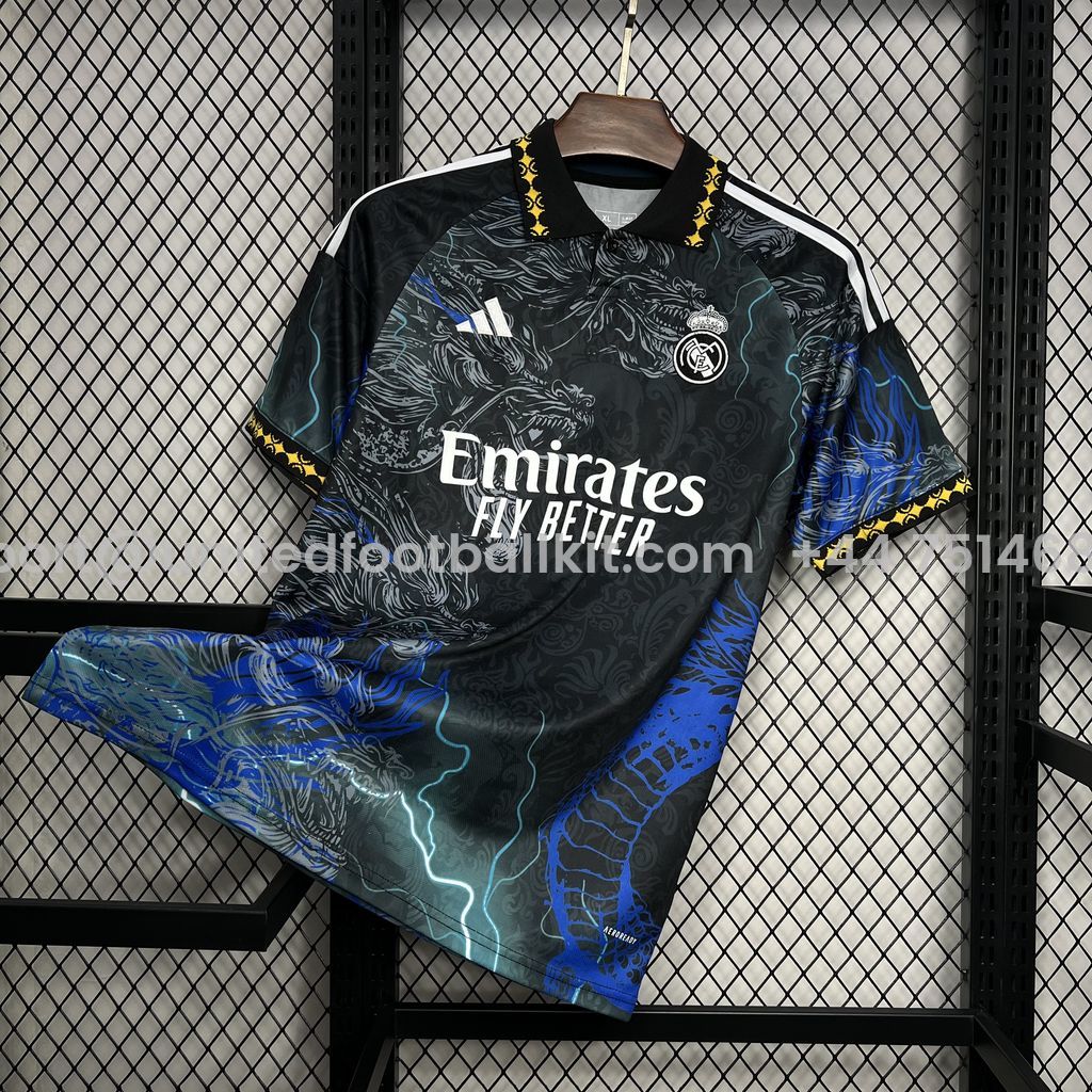 Unitedfootballkit.com | Real Madrid 24-25 White & Blue Loong Special Edition Jersey - Fans Version -Customize Name, Number and Patch | Worldwide Shipping