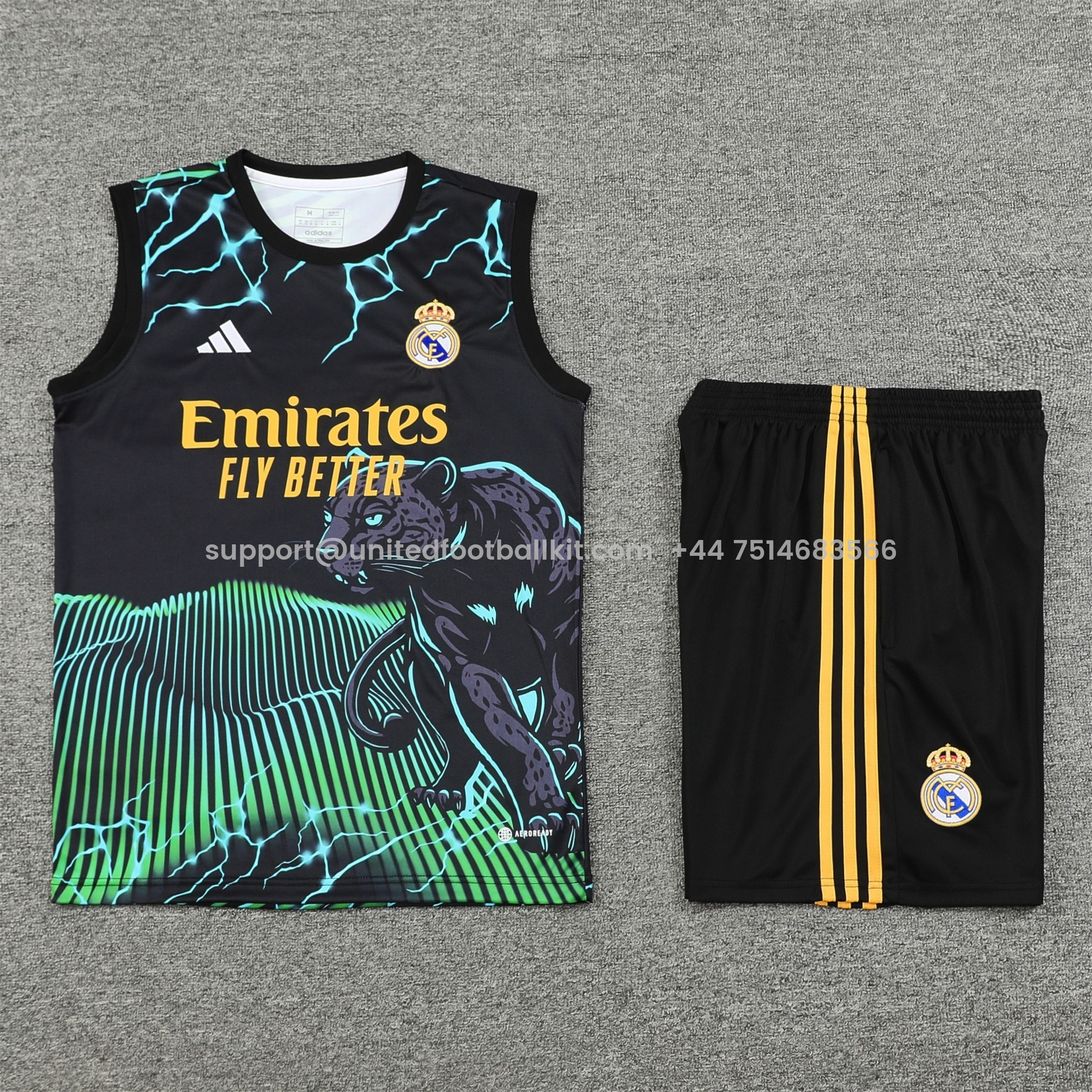 Unitedfootballkit.com | Real Madrid 24-25 Vest Training Set - Green & Black Leopard -Customize Name, Number and Patch | Worldwide Shipping